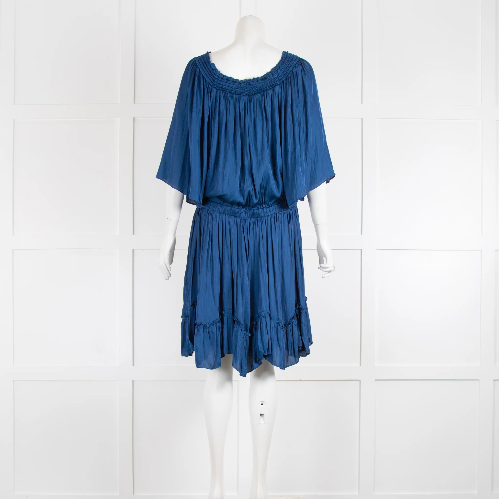 Halston Heritage Blue Off The Shoulder Short Sleeve Dress - Image 3