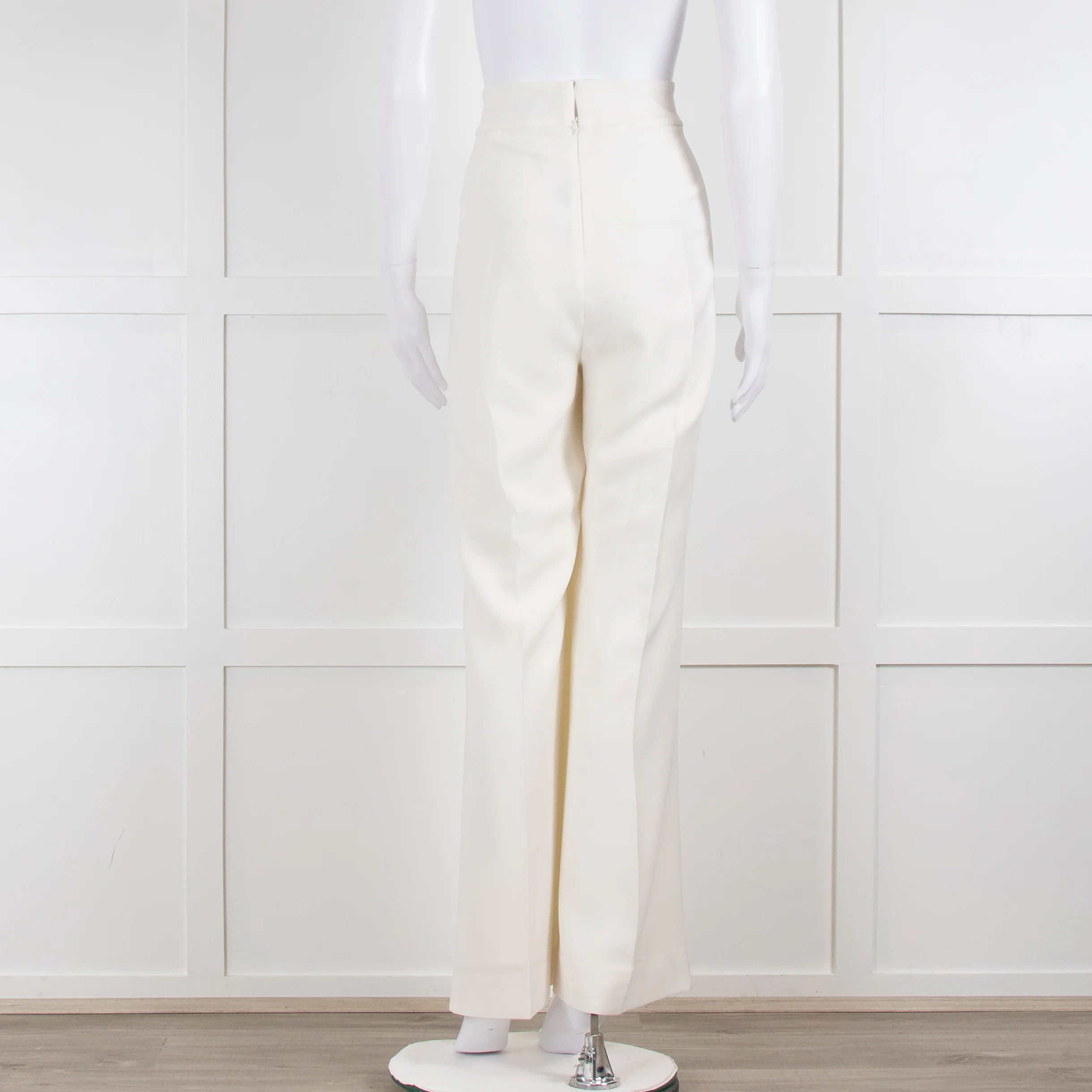 Halston White Crepe Wide Leg Trousers - Image 3