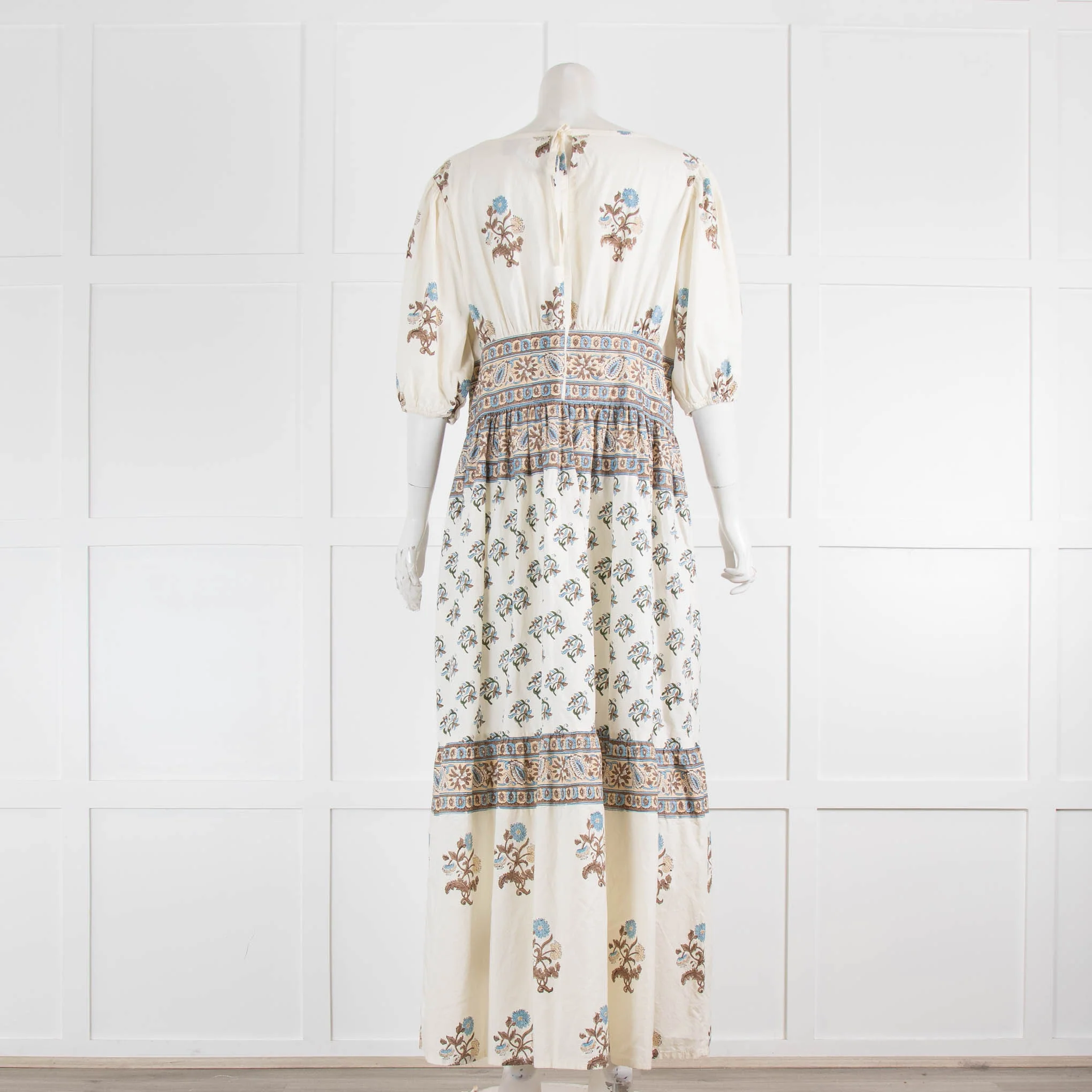 Hannah Artwear Camilla White Blue Brown Hand Block Printed Dress - Image 3