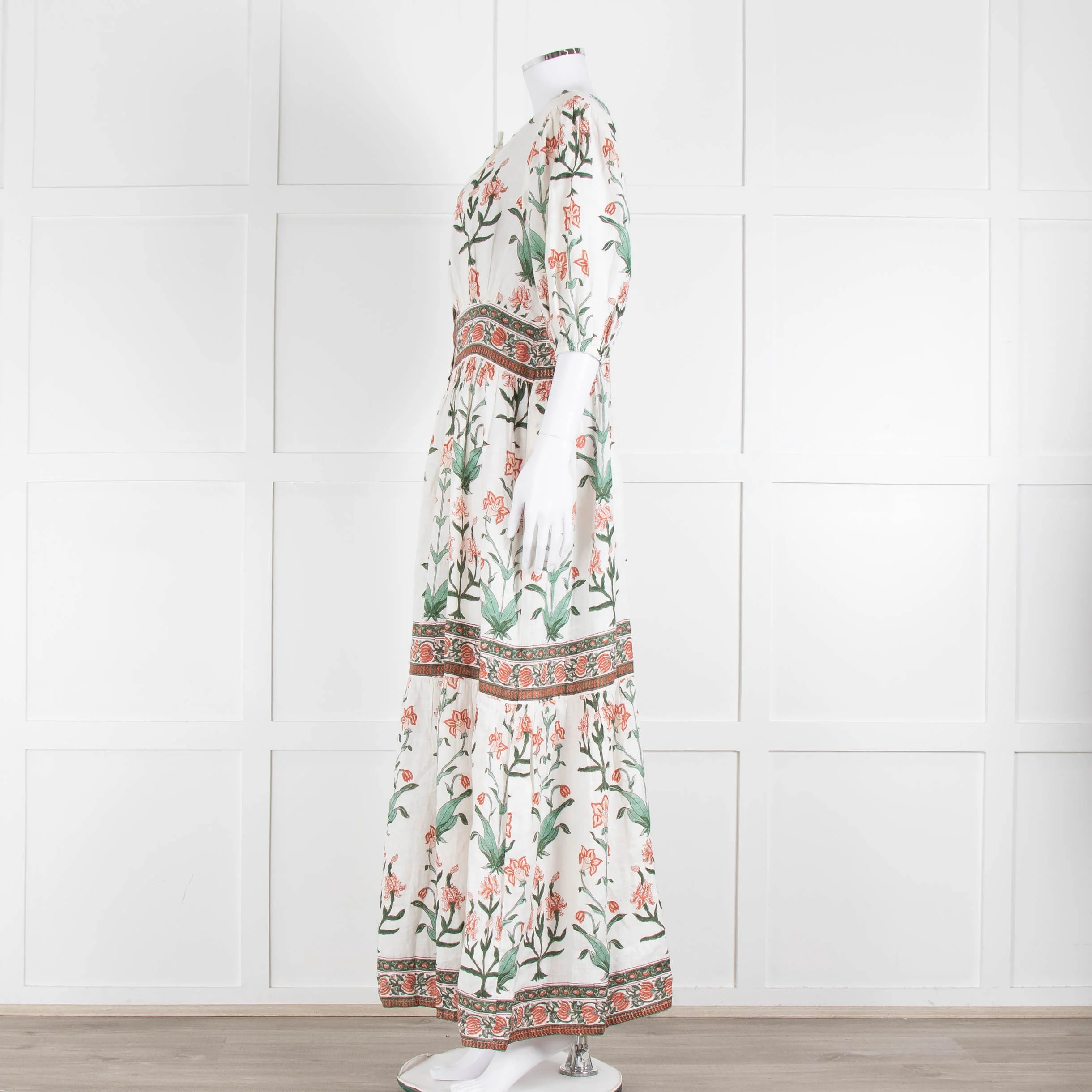 Hannah Artwear White Rust Floral Linen Short Sleeve Maxi Dress - Image 7