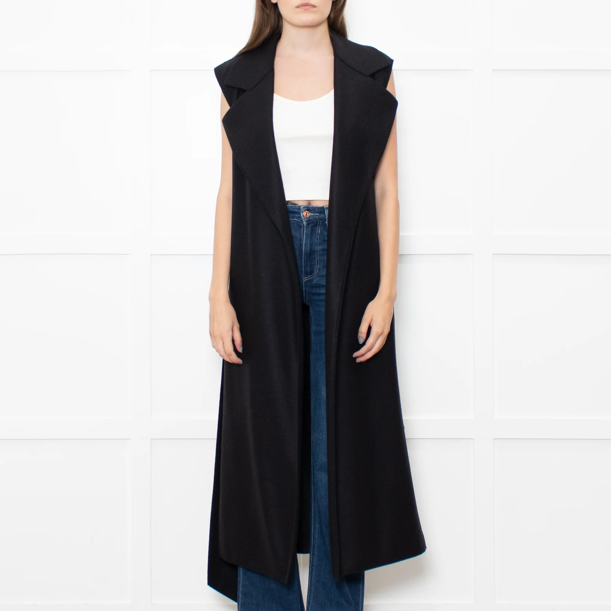 Harris Wharf London Black Cotton Sleeveless Wool Coat - Image 2
