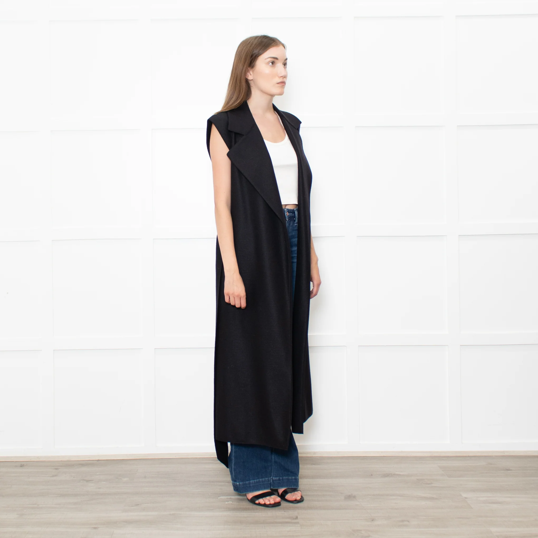 Harris Wharf London Black Cotton Sleeveless Wool Coat - Image 7
