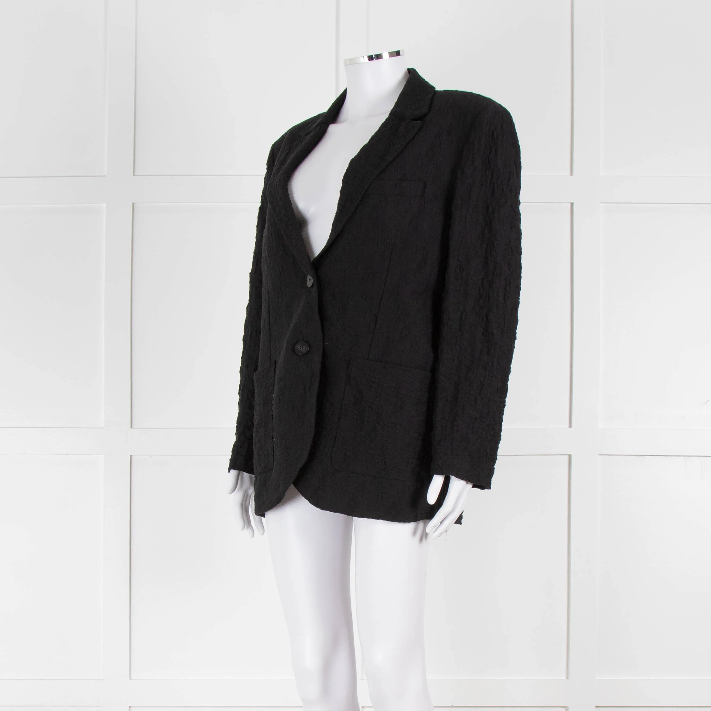 Harris Wharf London Black Textured Cotton Blend Oversized Blazer - Image 8