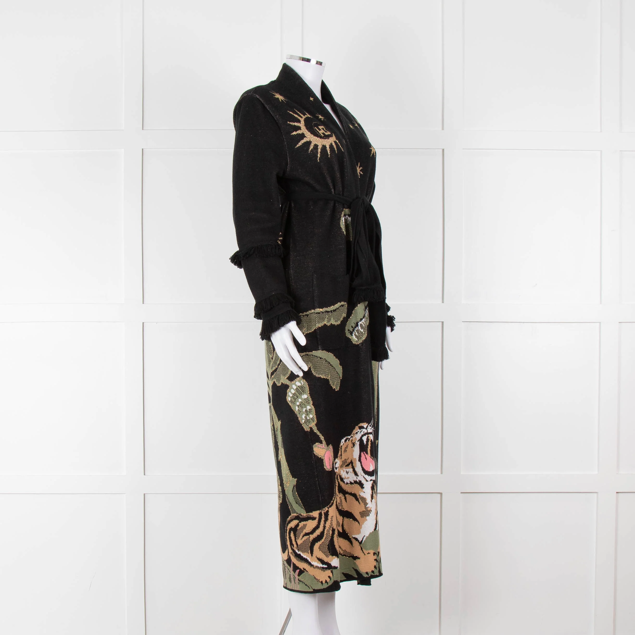 Hayley Menzies Black Tiger Print Full Length Cardigan - Image 2