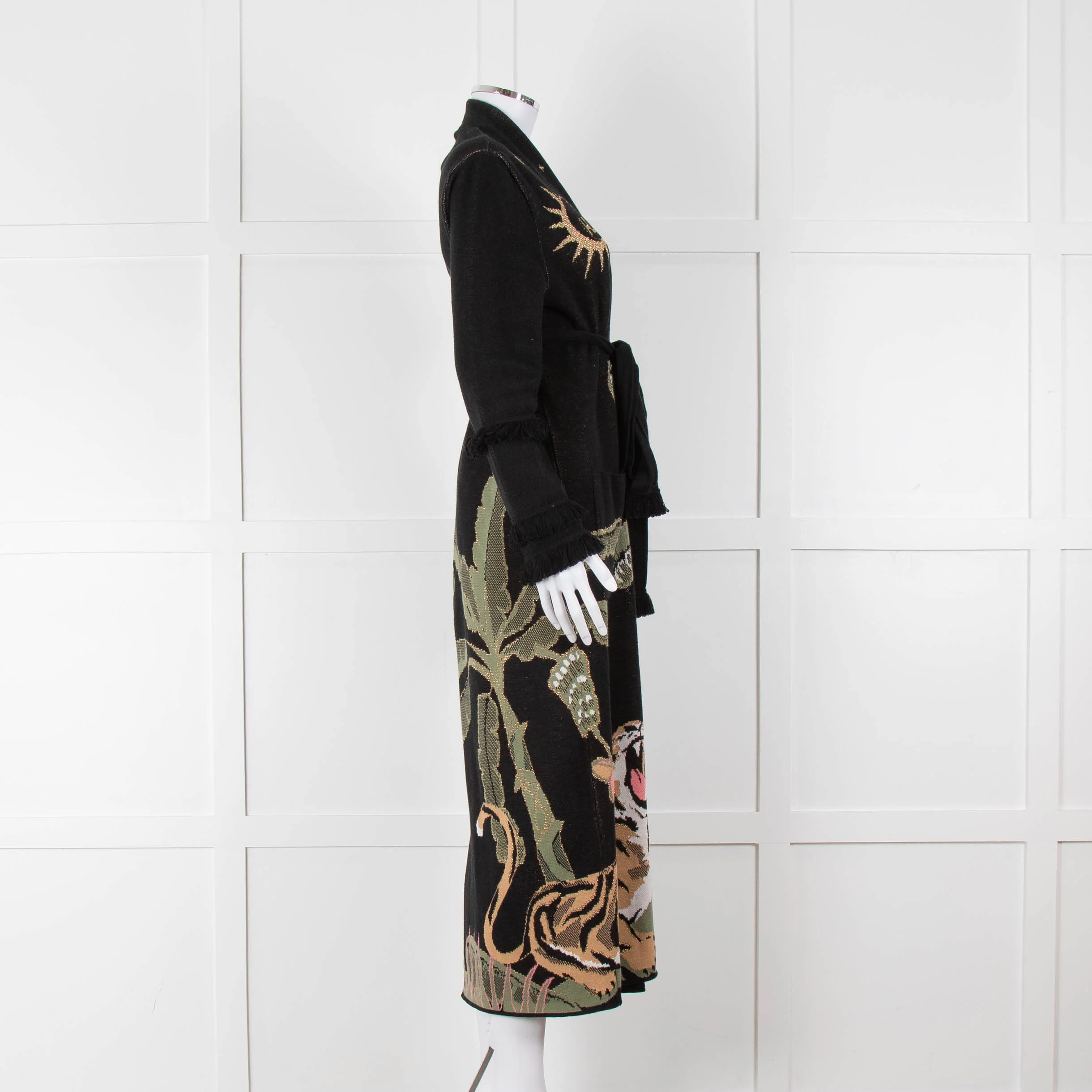 Hayley Menzies Black Tiger Print Full Length Cardigan - Image 3