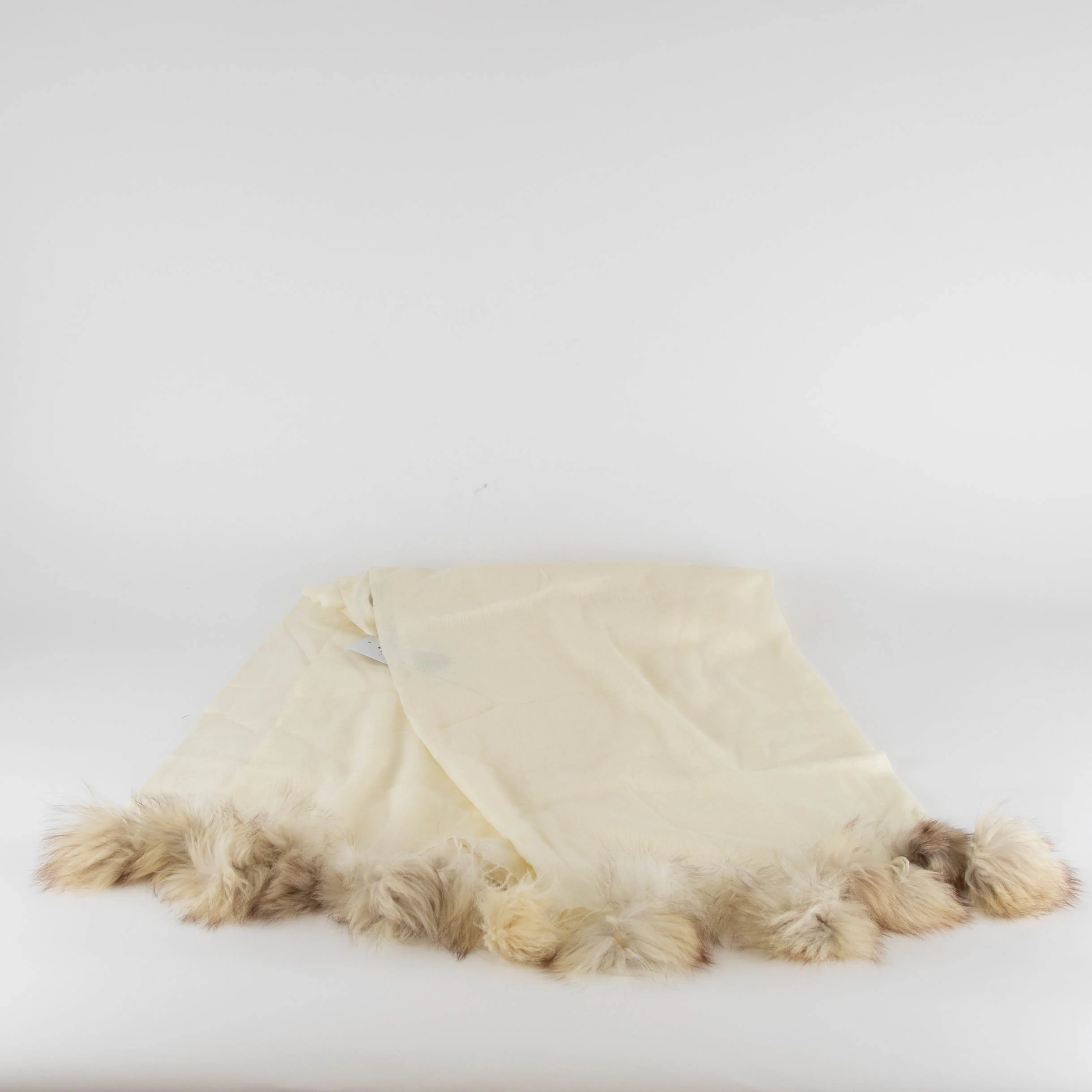 Hayley Menzies Cream 100% Cashmere Scarf With Fur PomPom