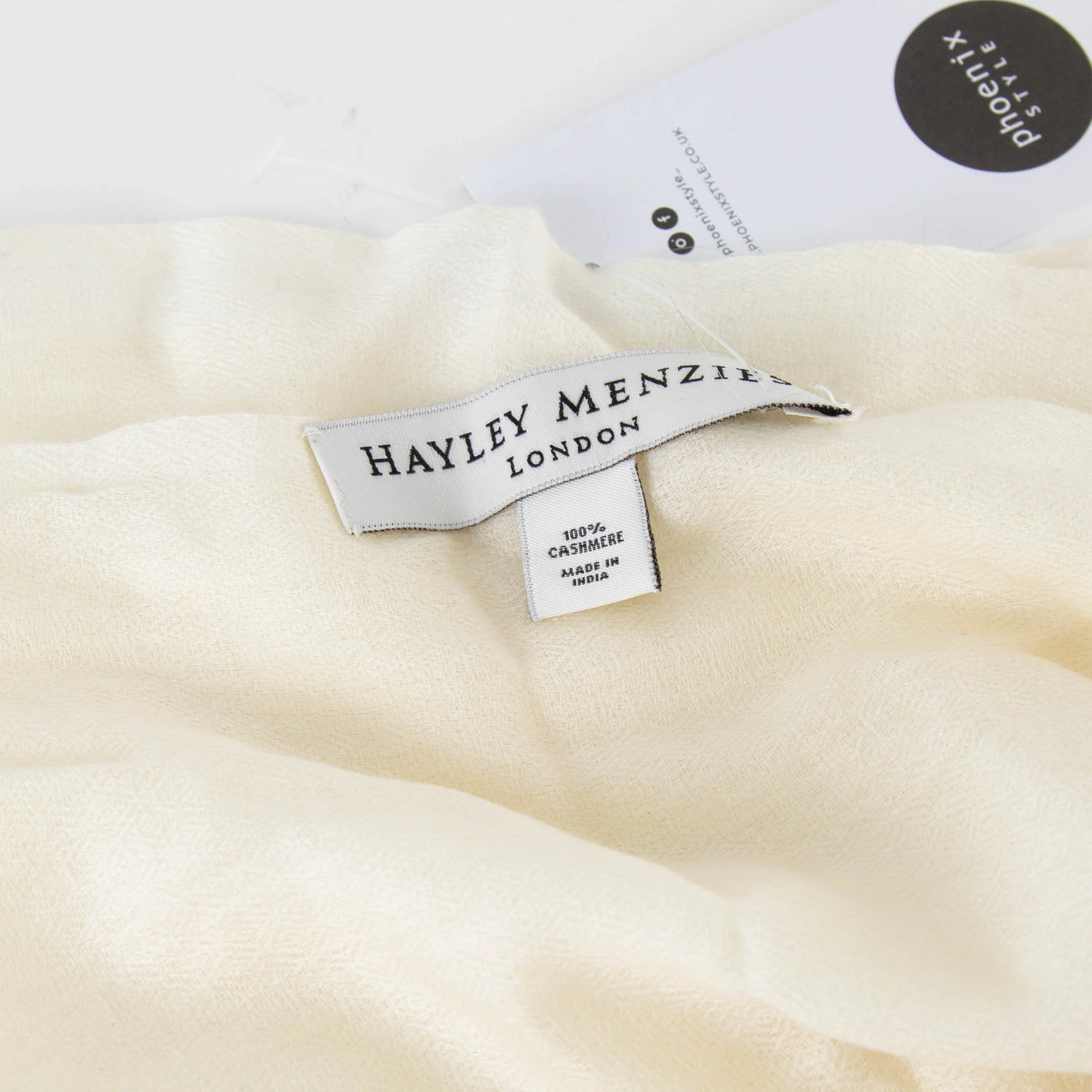 Hayley Menzies Cream 100% Cashmere Scarf With Fur PomPom - Image 4