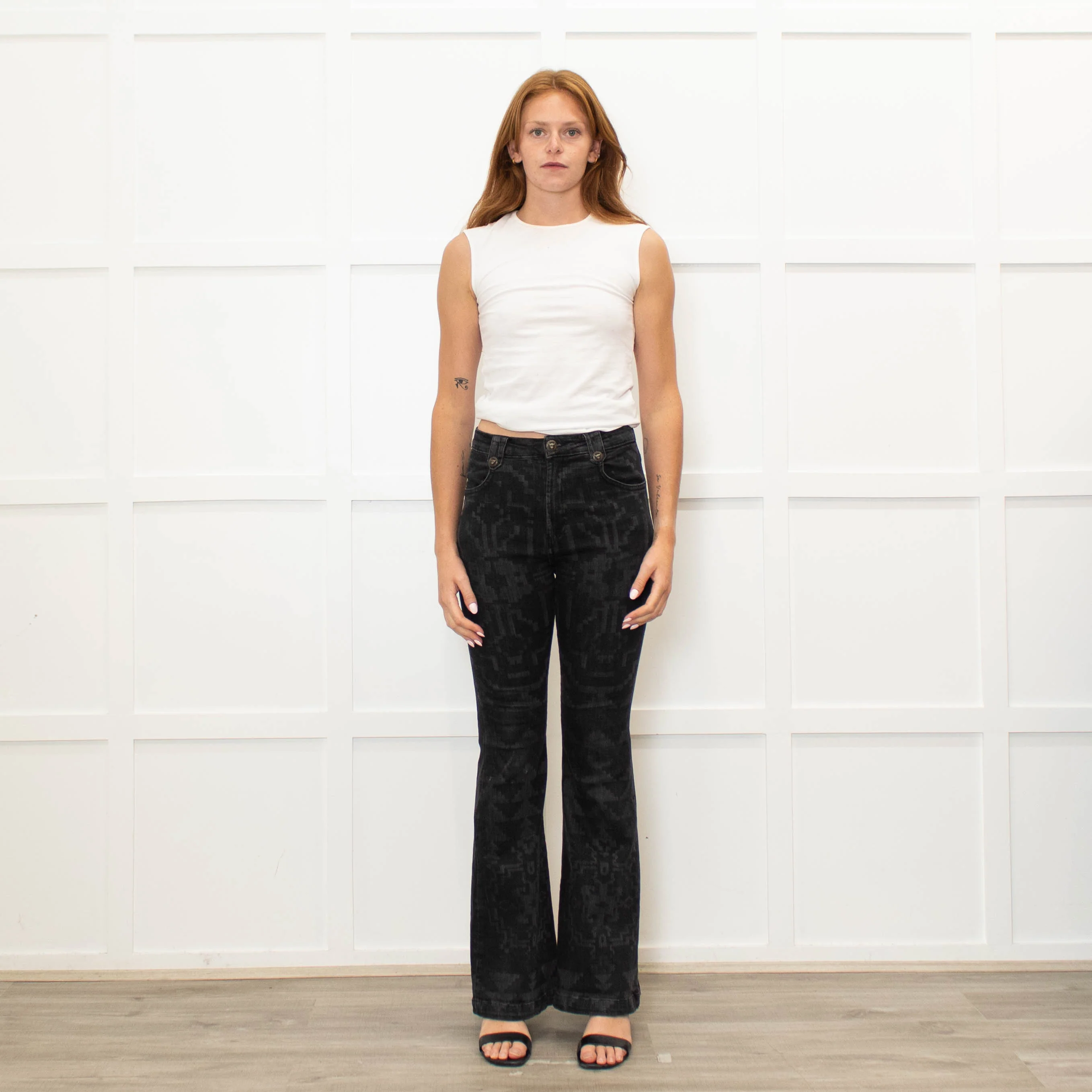 Hayley Menzies Grey Patterned Flared Jeans