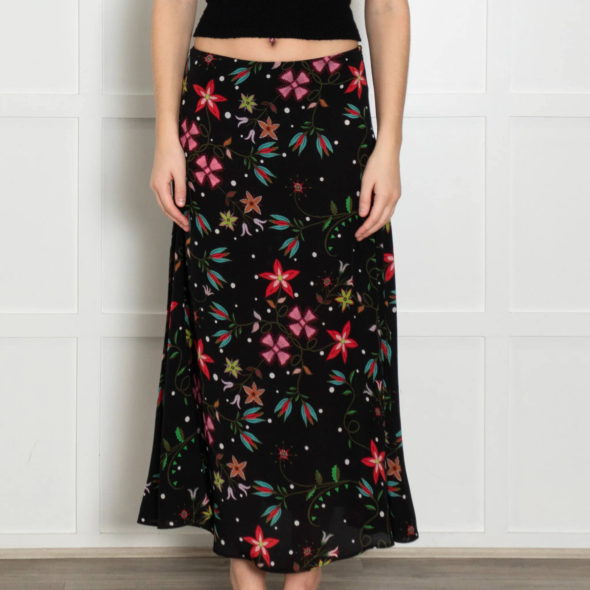 Hayley Menzies Black Multi Floral Silk Skirt - Image 2