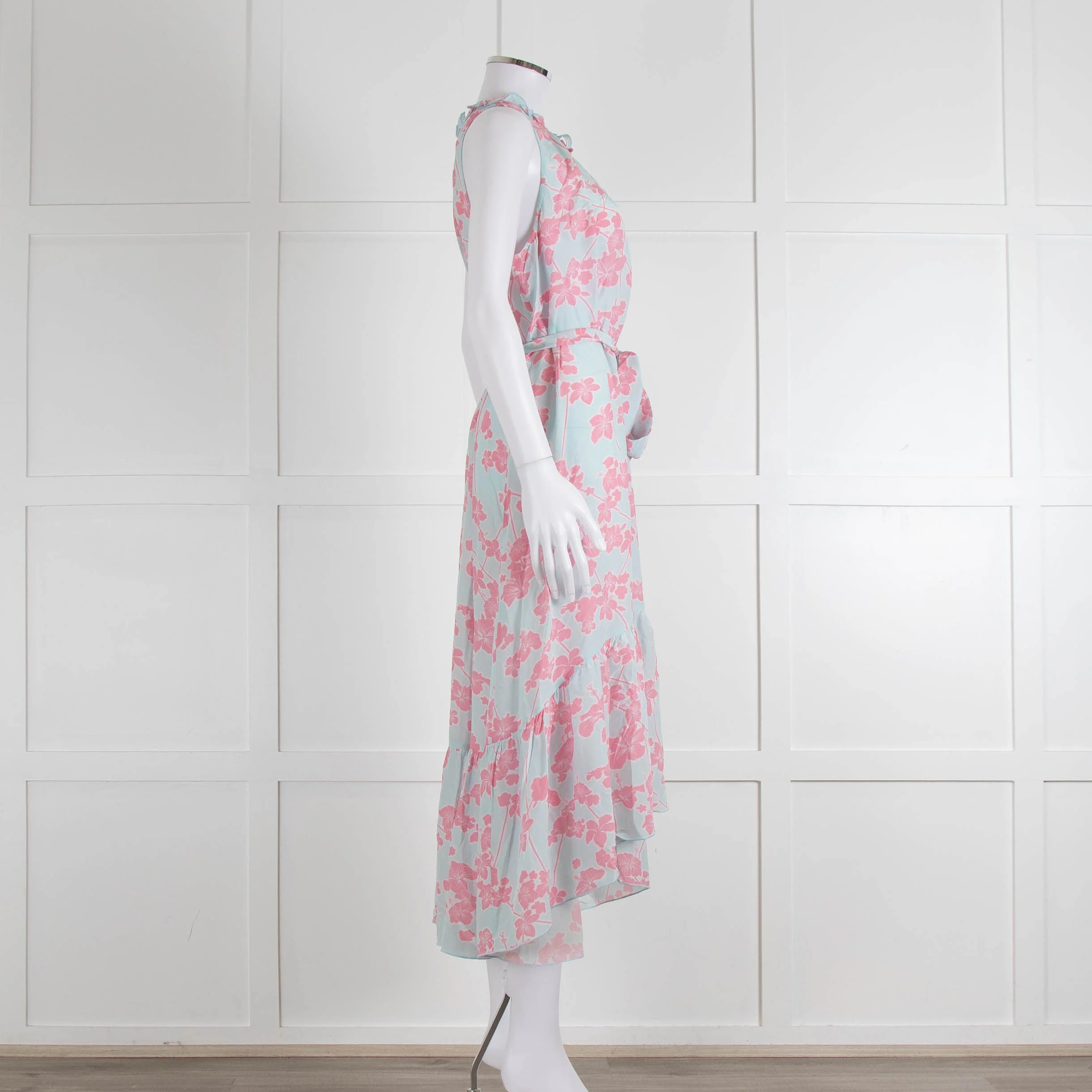 Heidi Klein Pale Blue Pink Floral Sleeveless Silk Belted Dress - Image 3