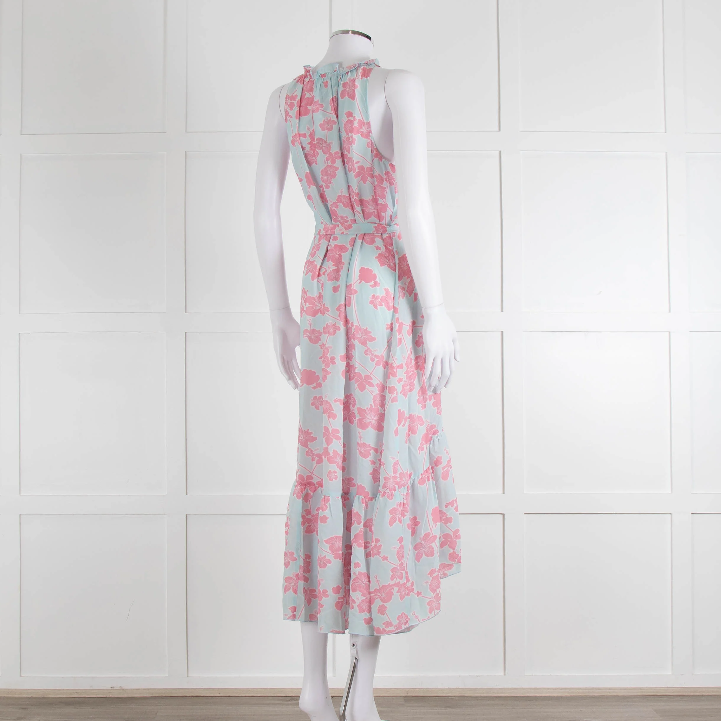 Heidi Klein Pale Blue Pink Floral Sleeveless Silk Belted Dress - Image 4