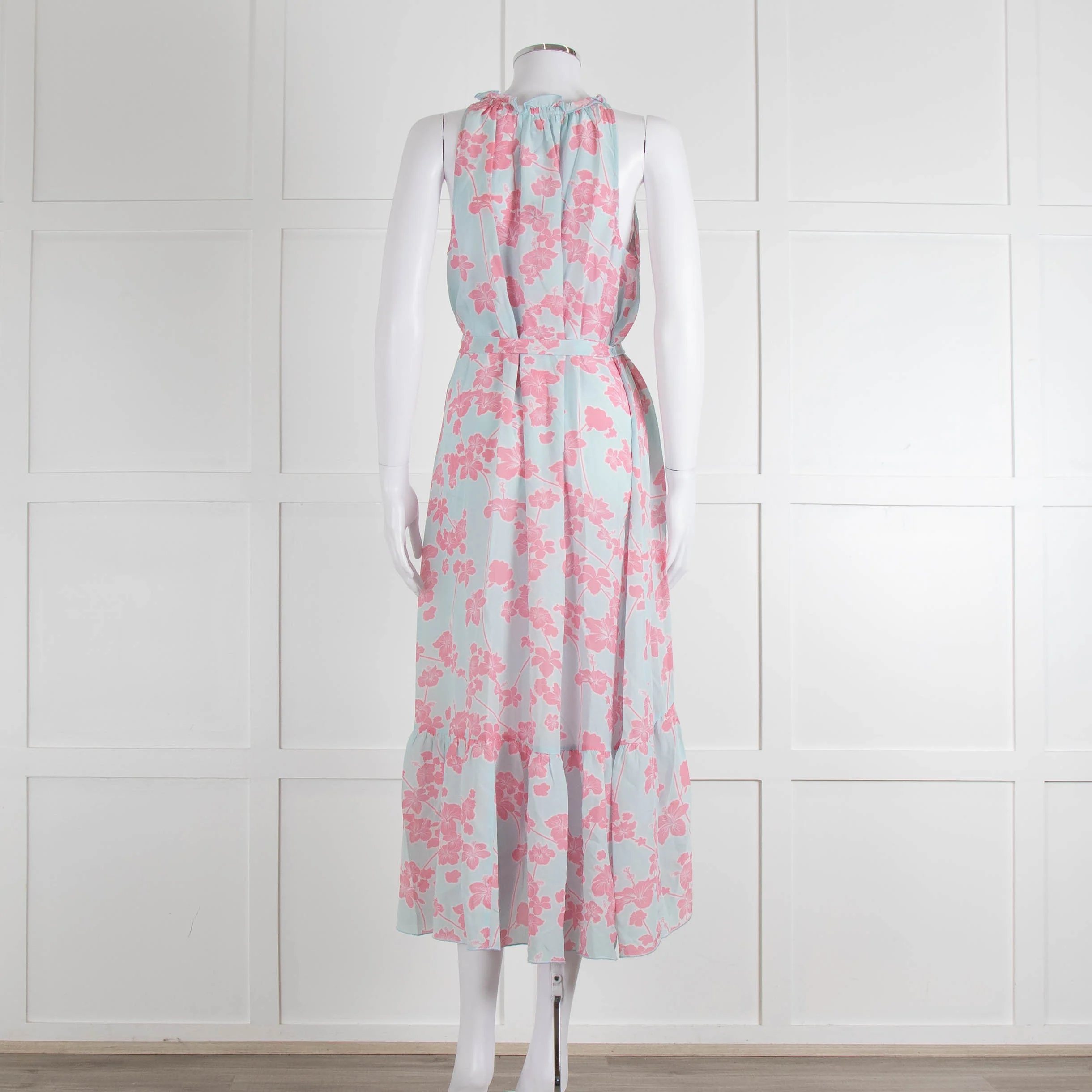 Heidi Klein Pale Blue Pink Floral Sleeveless Silk Belted Dress - Image 5