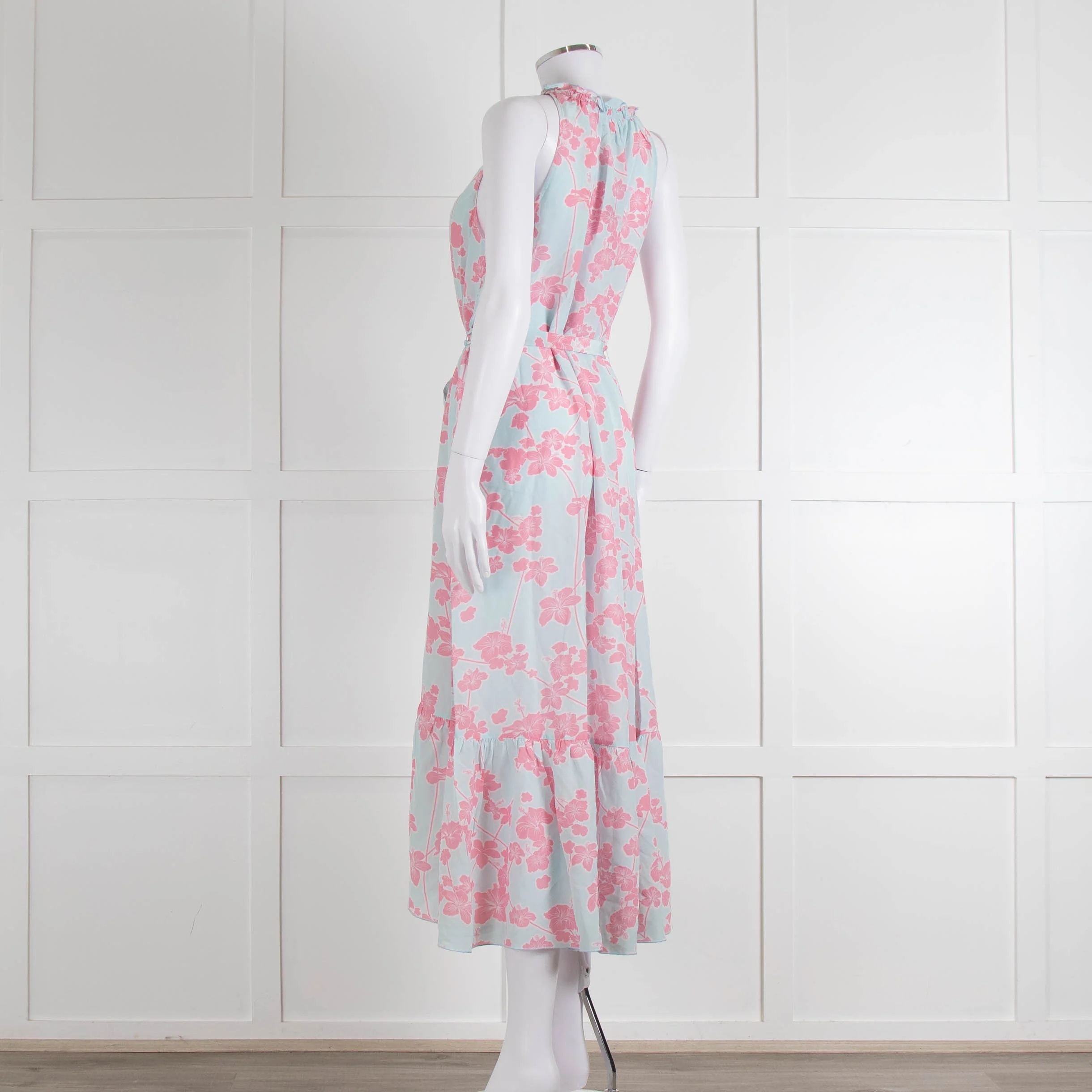 Heidi Klein Pale Blue Pink Floral Sleeveless Silk Belted Dress - Image 6