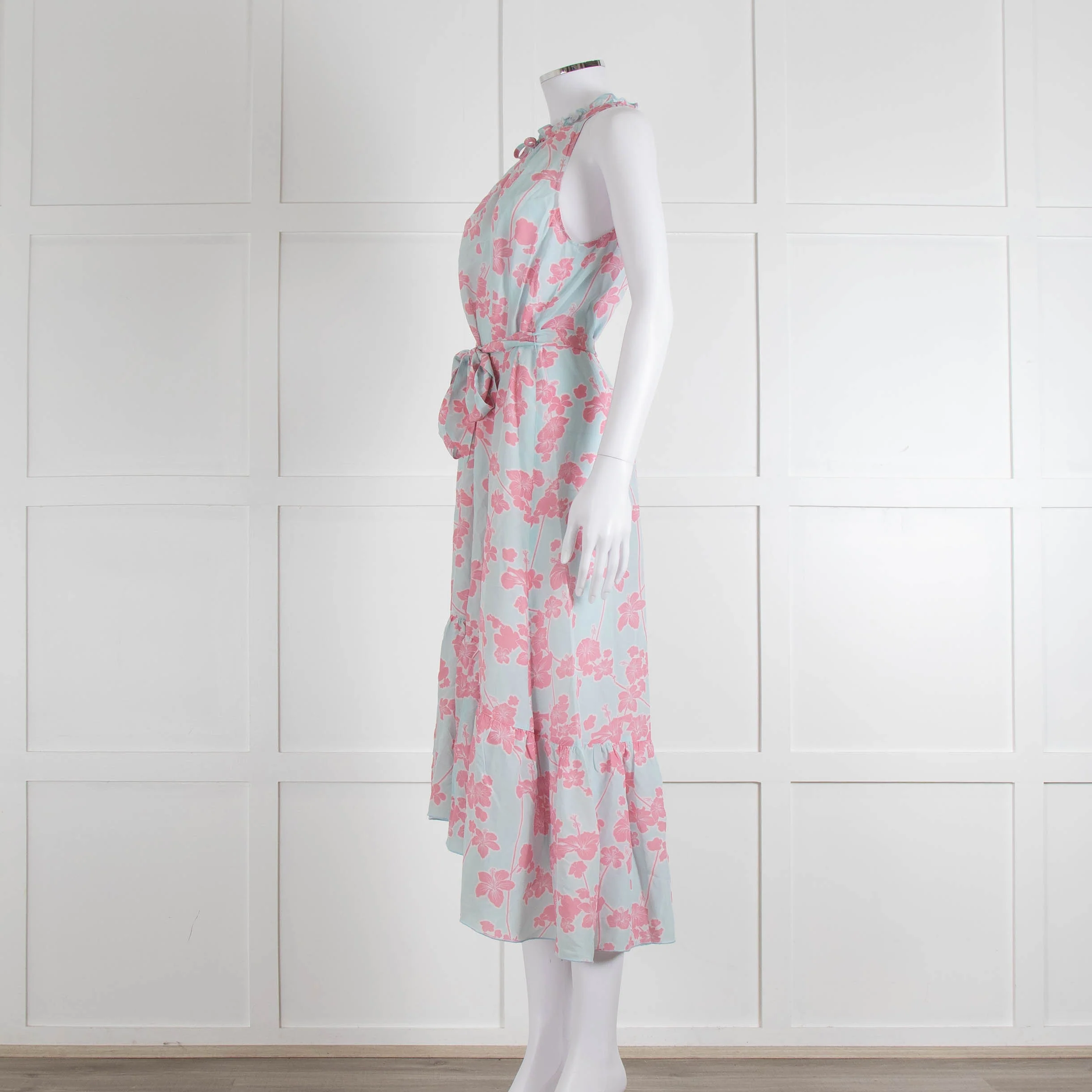 Heidi Klein Pale Blue Pink Floral Sleeveless Silk Belted Dress - Image 7