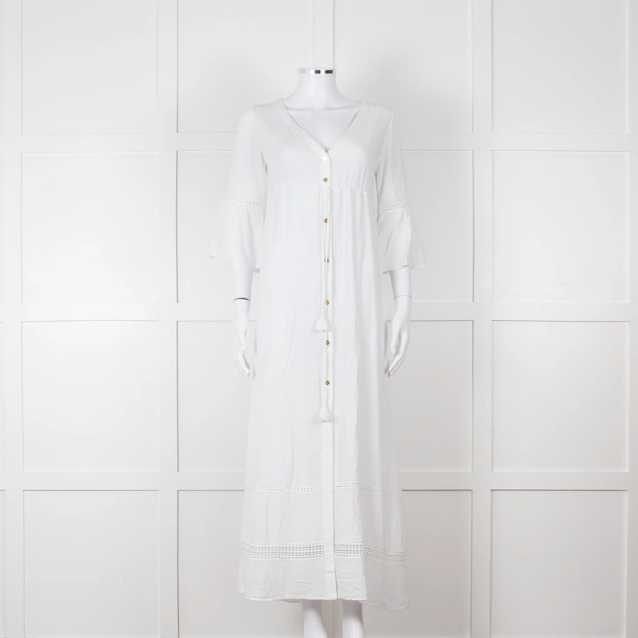 Heidi Klein White 3/4 Sleeve Midi Sun Dress