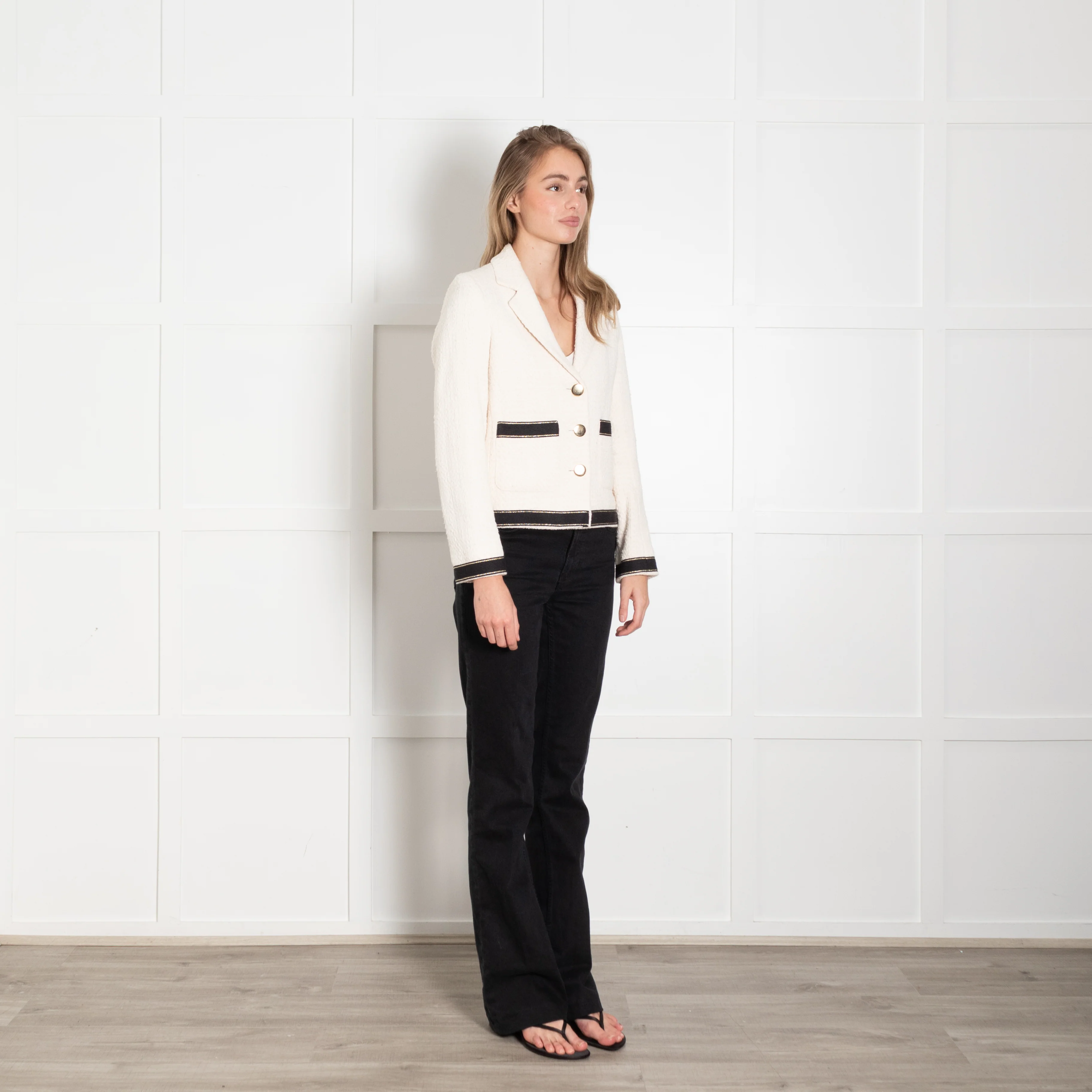 Helen For Denim Wardrobe Cream Black Trim Tweedy Jacket - Image 7