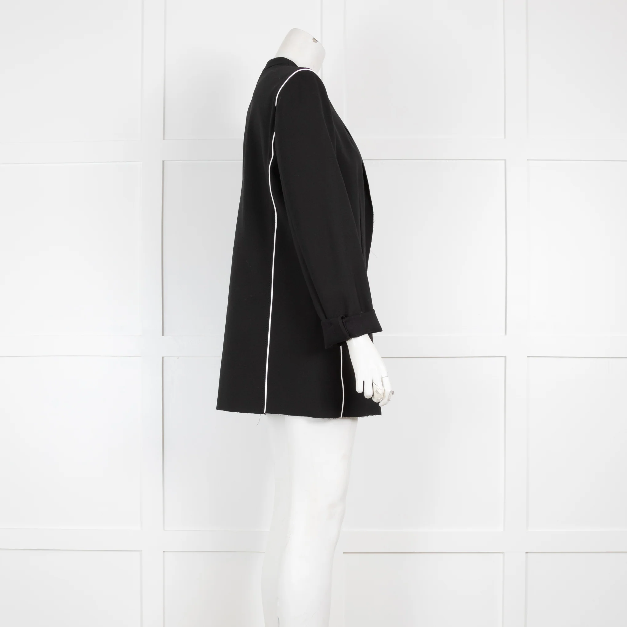 Helmut Lang Black Blazer with White Shoulder Piping & Raw Hems - Image 2