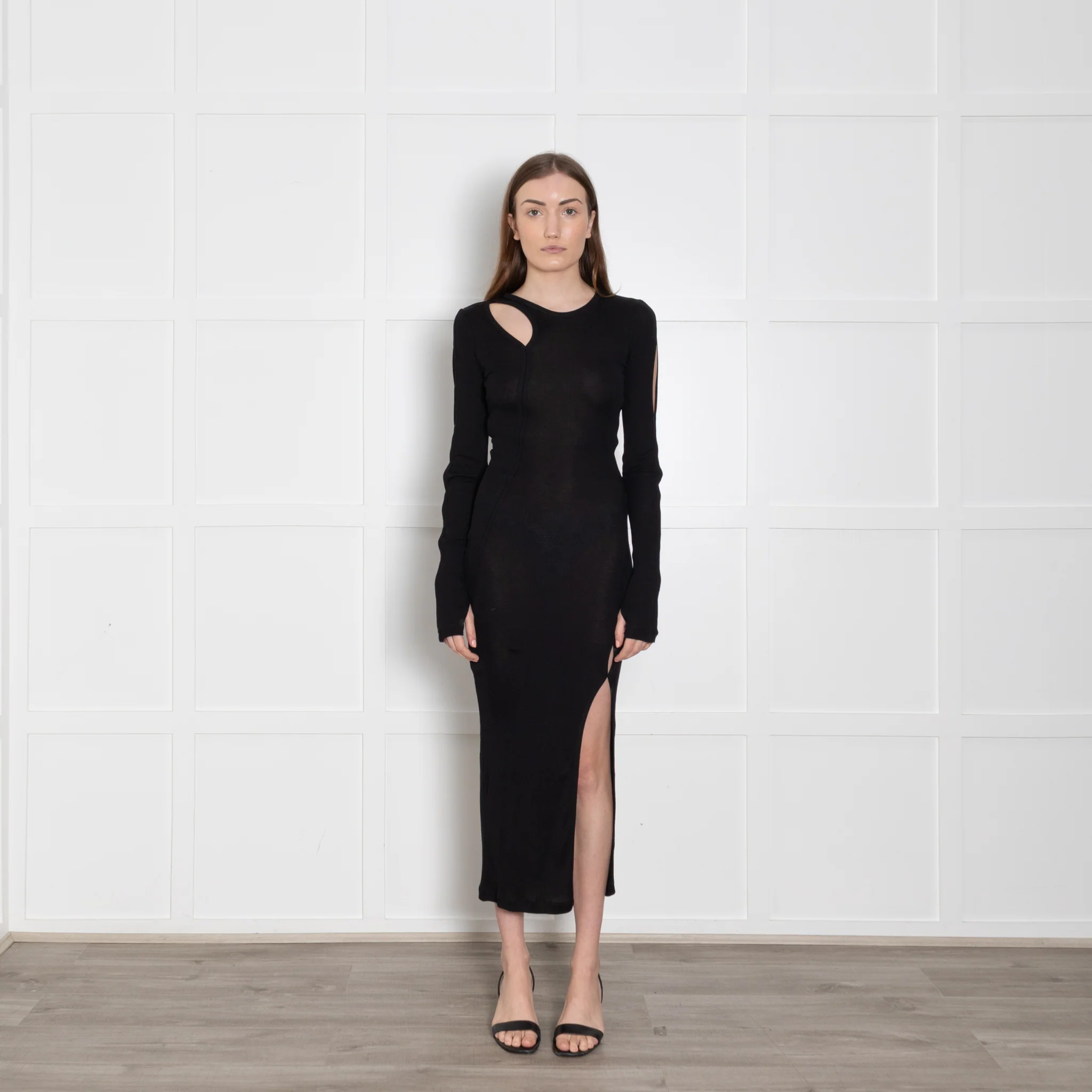 Helmut Lang Black Thin Ribbed Maxi Dress