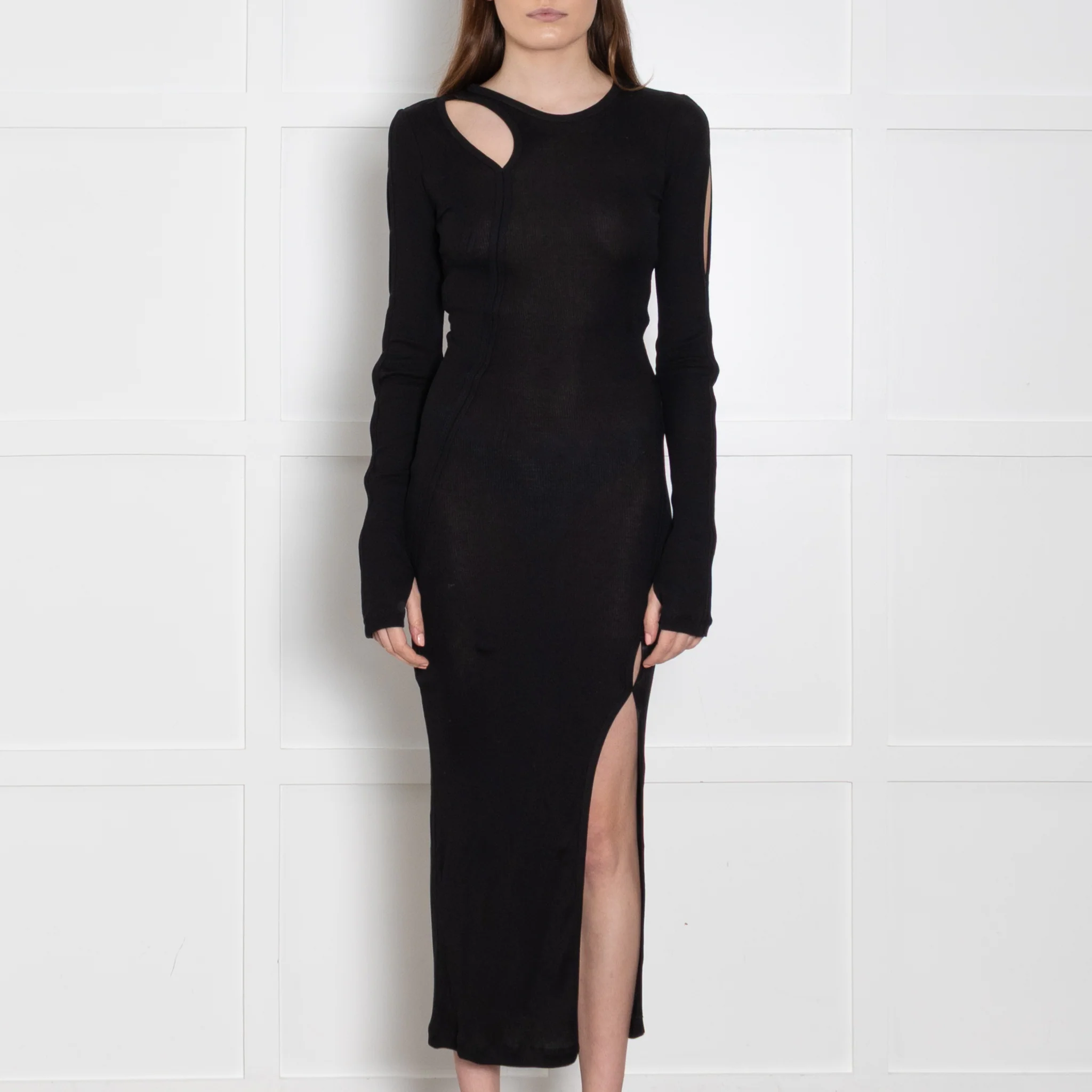 Helmut Lang Black Thin Ribbed Maxi Dress - Image 2