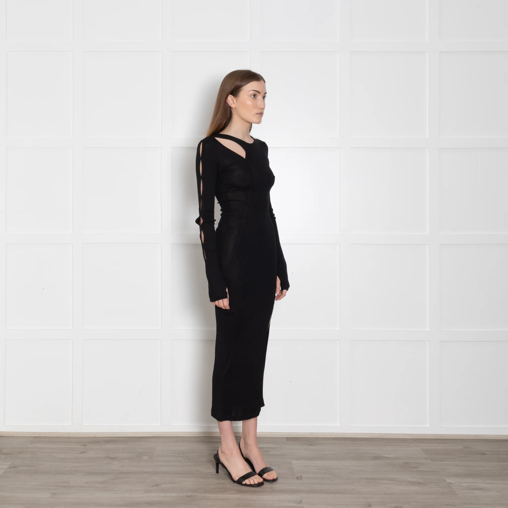 Helmut Lang Black Thin Ribbed Maxi Dress - Image 7