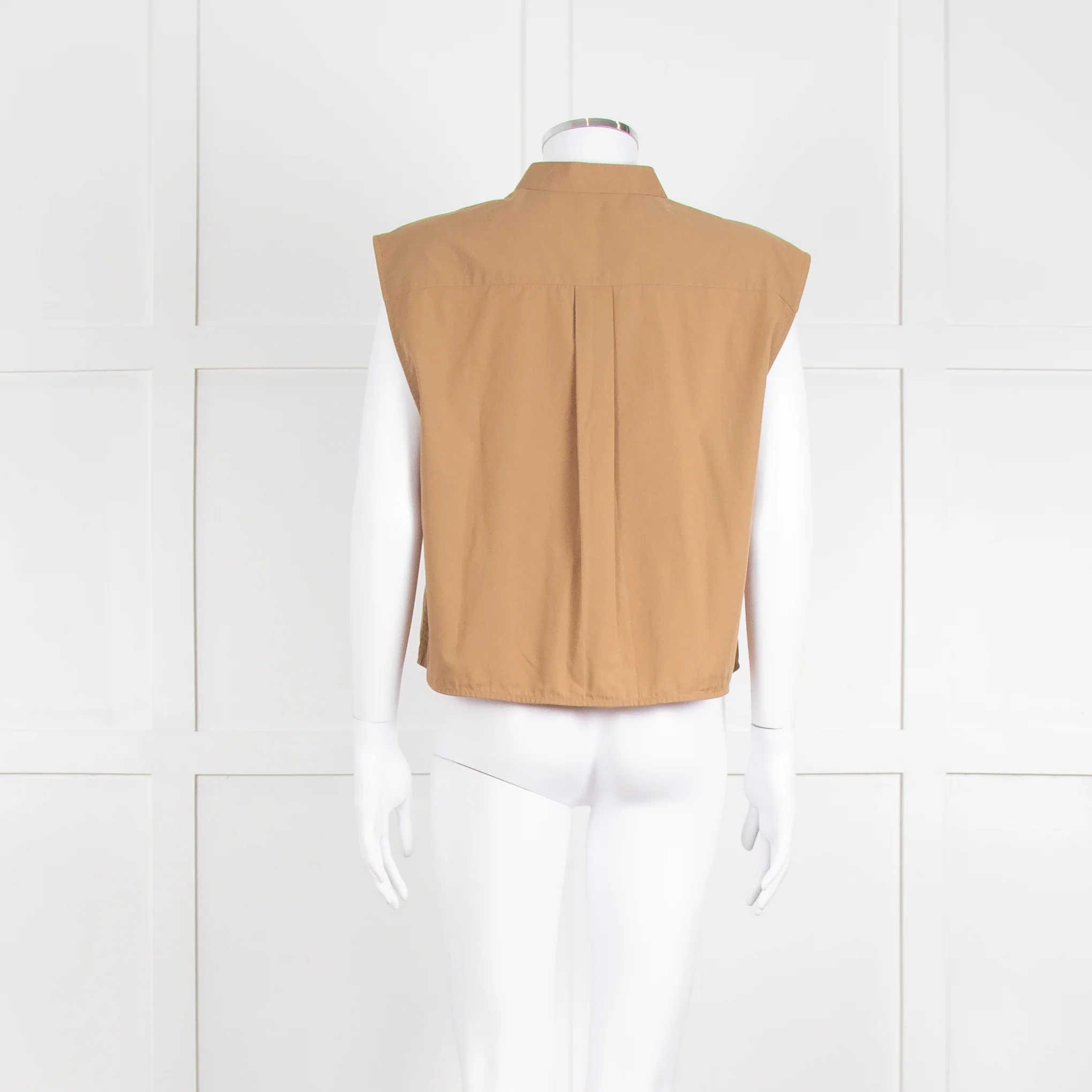 Helmut Lang Khaki Front Pleats Sleeveless Top - Image 5