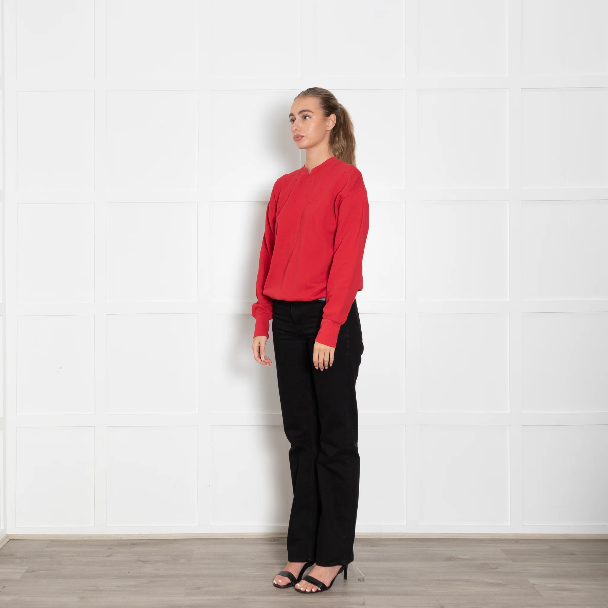 Helmut Lang Red Sweatshirt With Holes Detail - Image 3