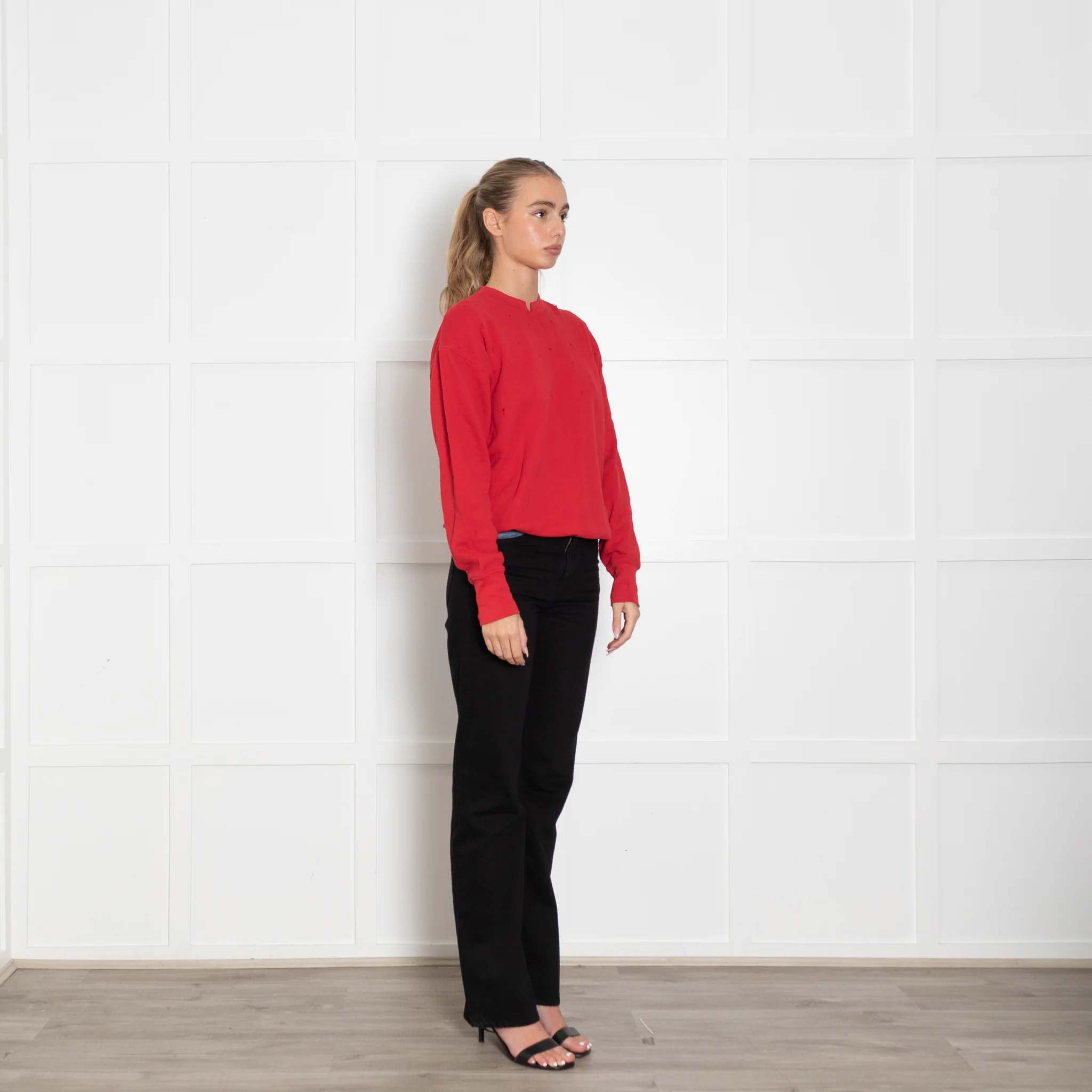 Helmut Lang Red Sweatshirt With Holes Detail - Image 7