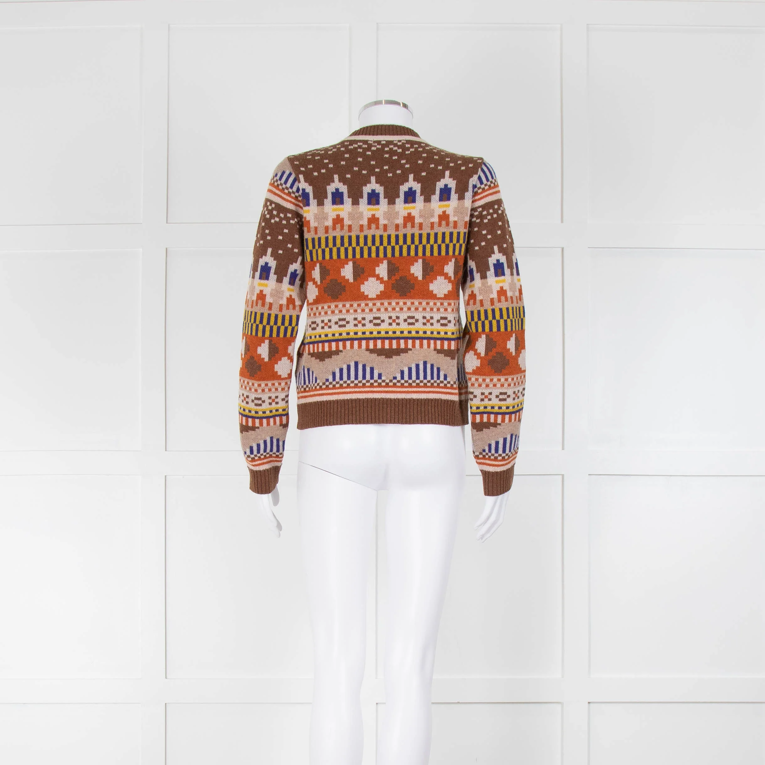 Henrik Vibskov Brown Rust Yellow Intarsia-Knit Short Sweater - Image 3