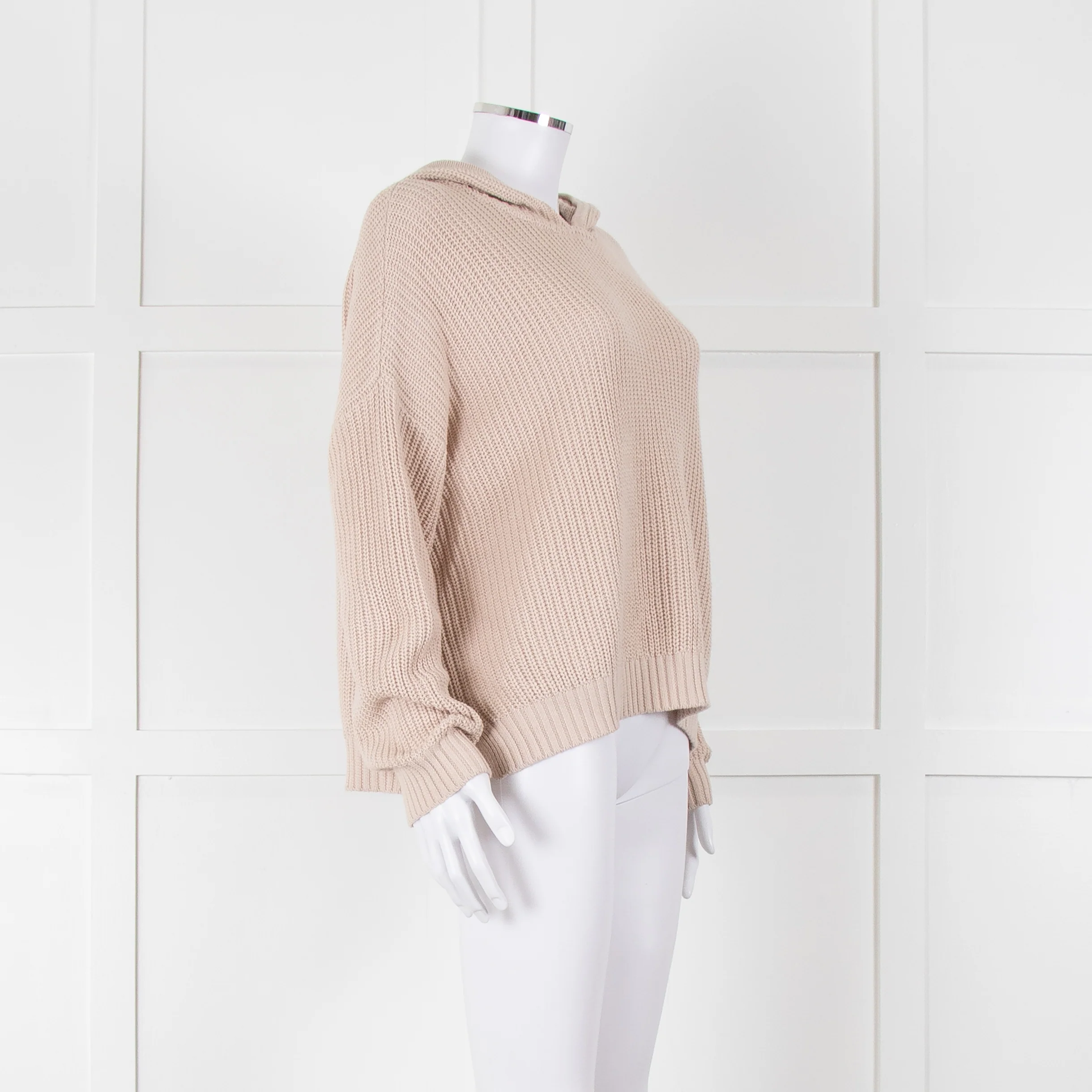 Henry Christ Beige Cotton Ribbed Knit Hooded Jumper - Image 2