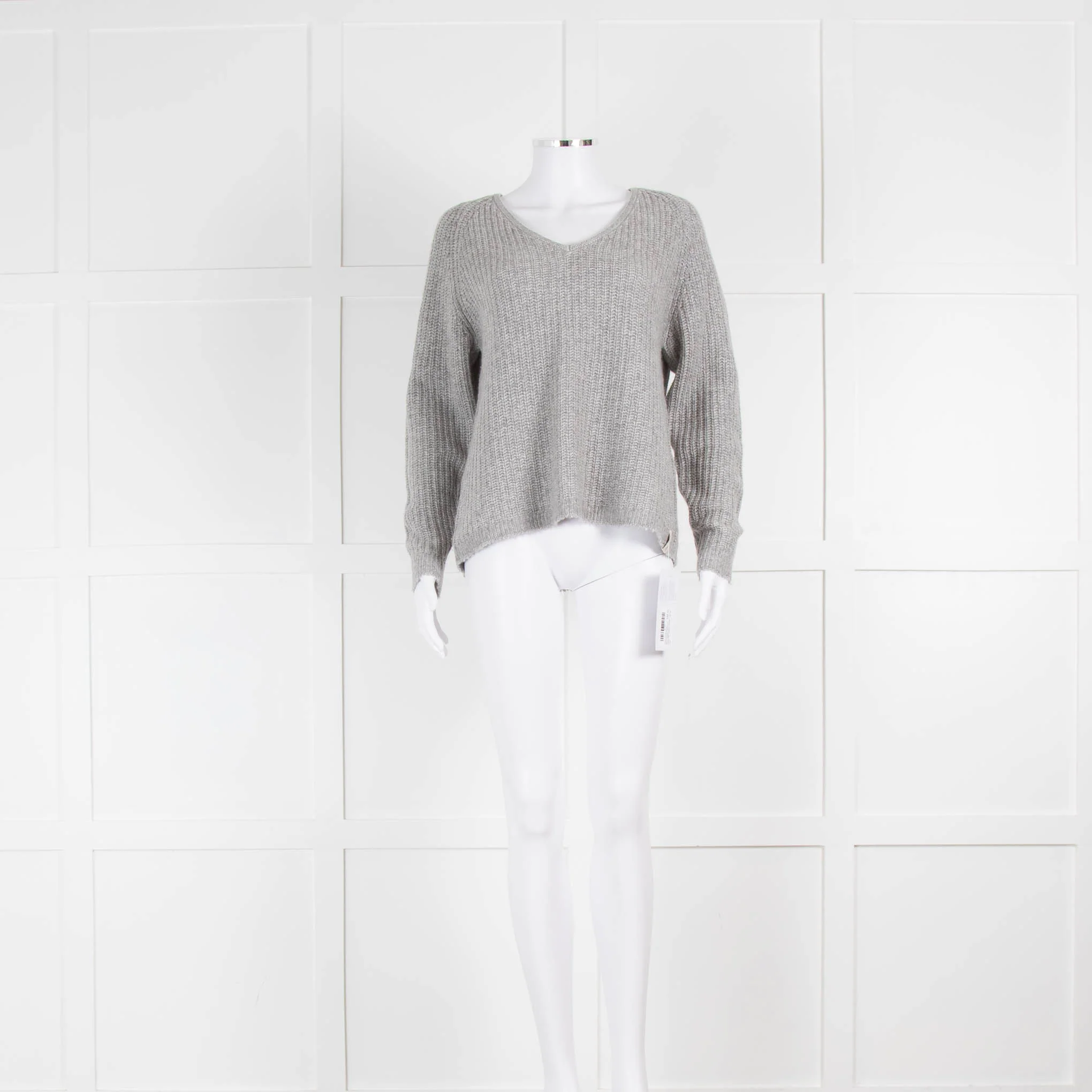Henry Christ Grey V Neck Ribbed Cashmere Cotton Mix Jumper