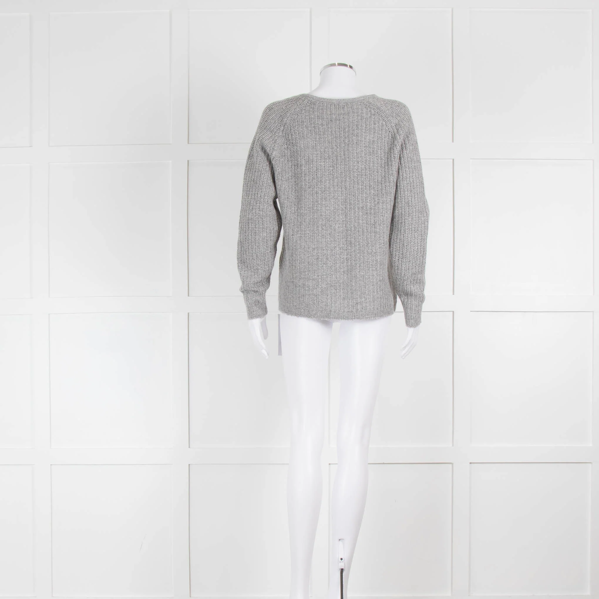 Henry Christ Grey V Neck Ribbed Cashmere Cotton Mix Jumper - Image 3