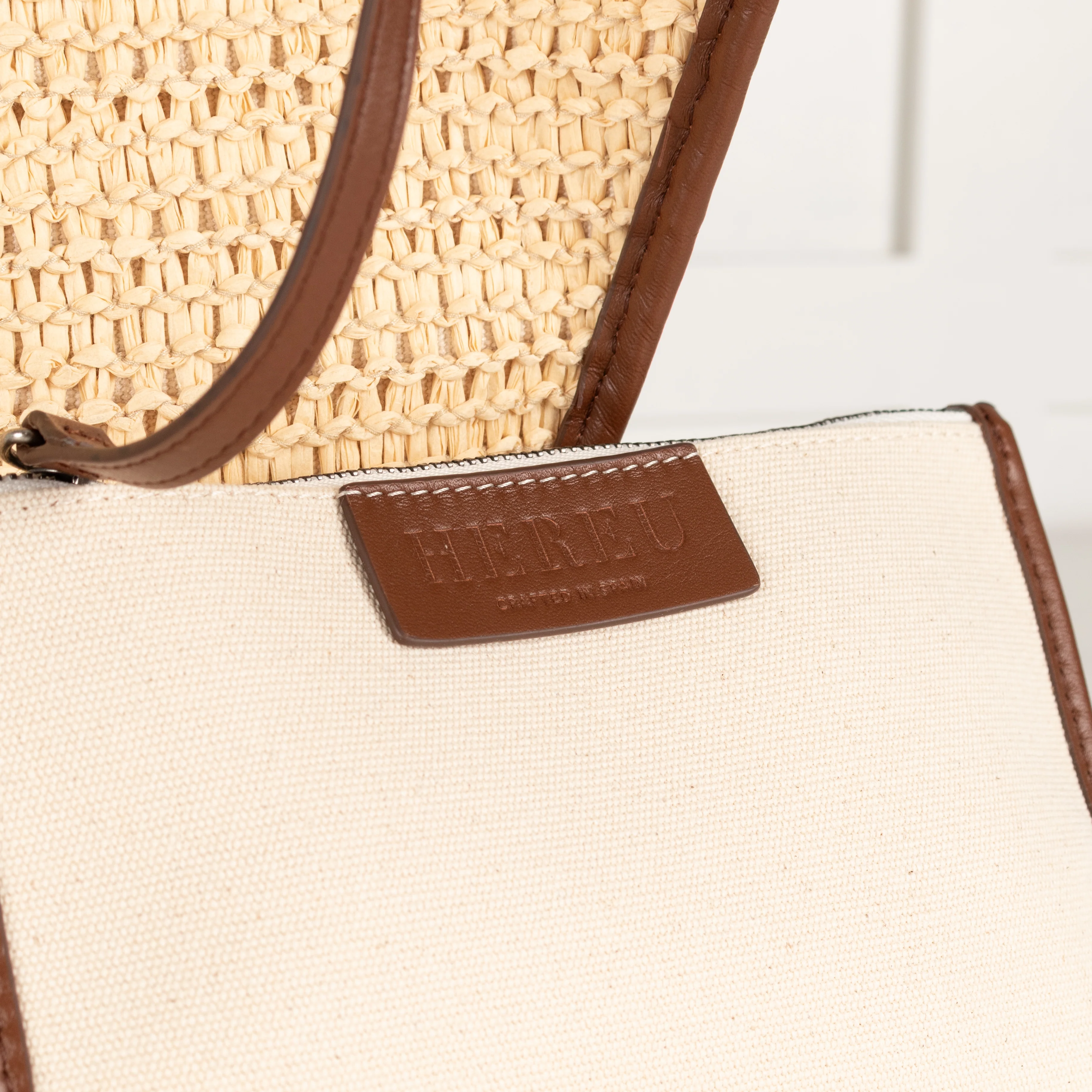 Hereu Natural Calella Raffia Brown Leather Trim Bag - Image 10
