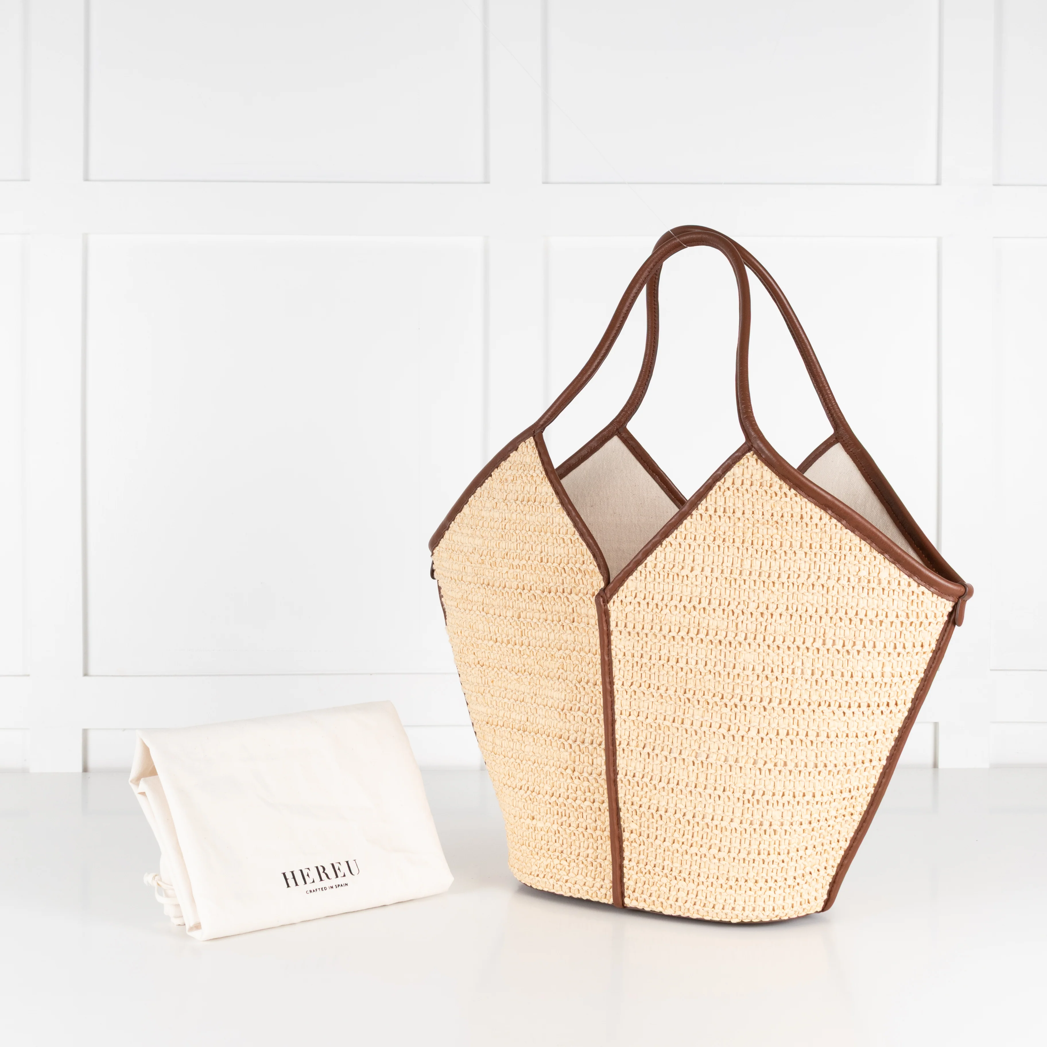 Hereu Natural Calella Raffia Brown Leather Trim Bag - Image 2