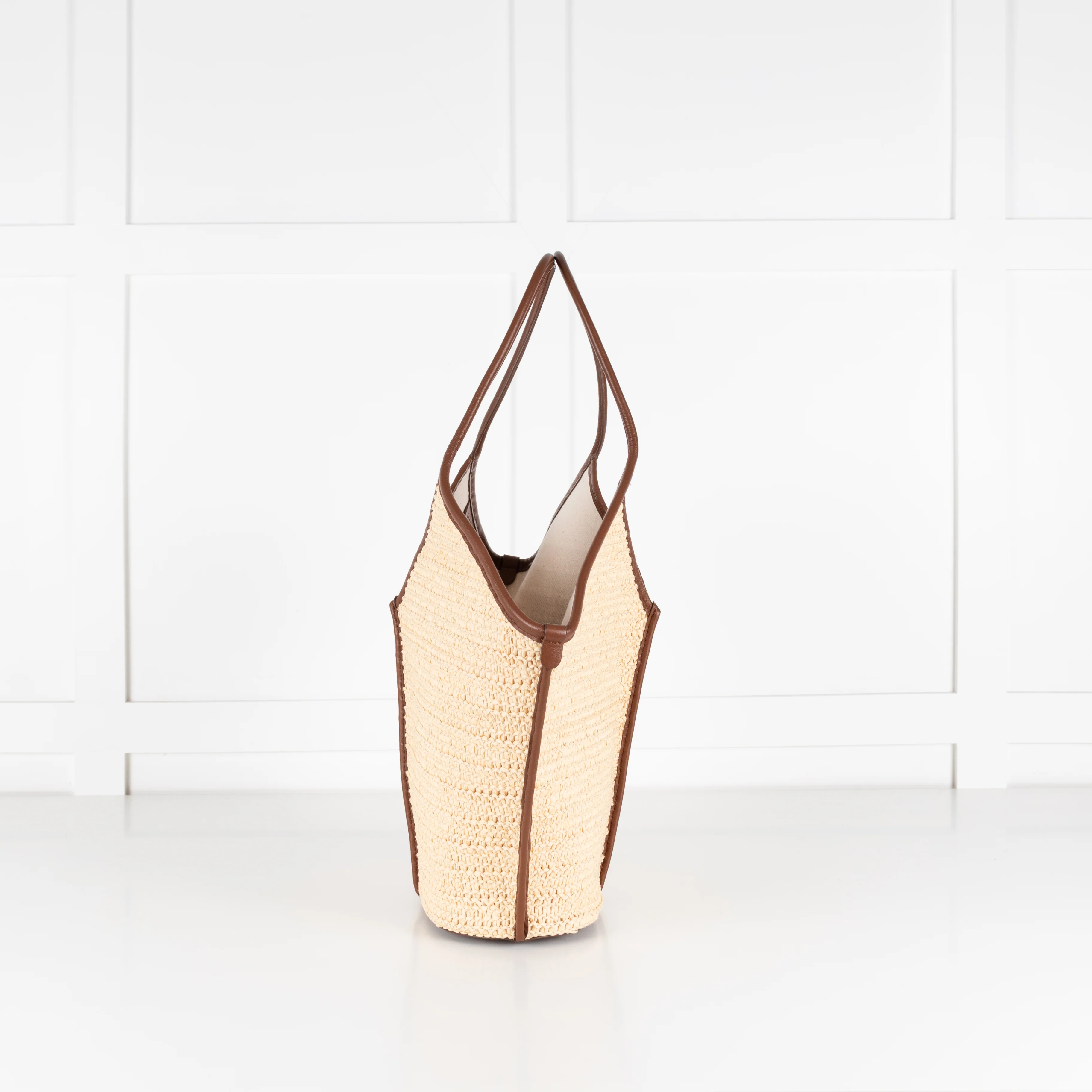 Hereu Natural Calella Raffia Brown Leather Trim Bag - Image 3