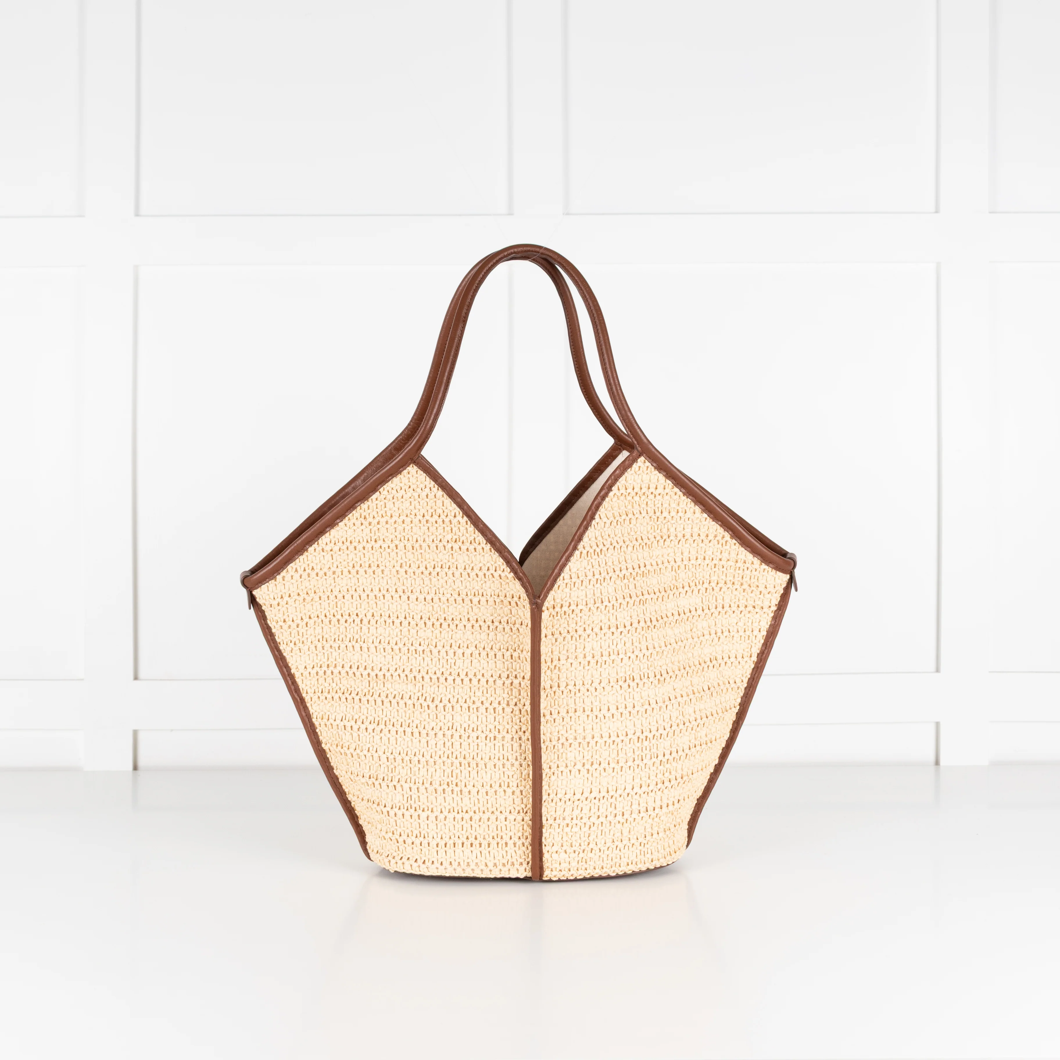 Hereu Natural Calella Raffia Brown Leather Trim Bag - Image 4
