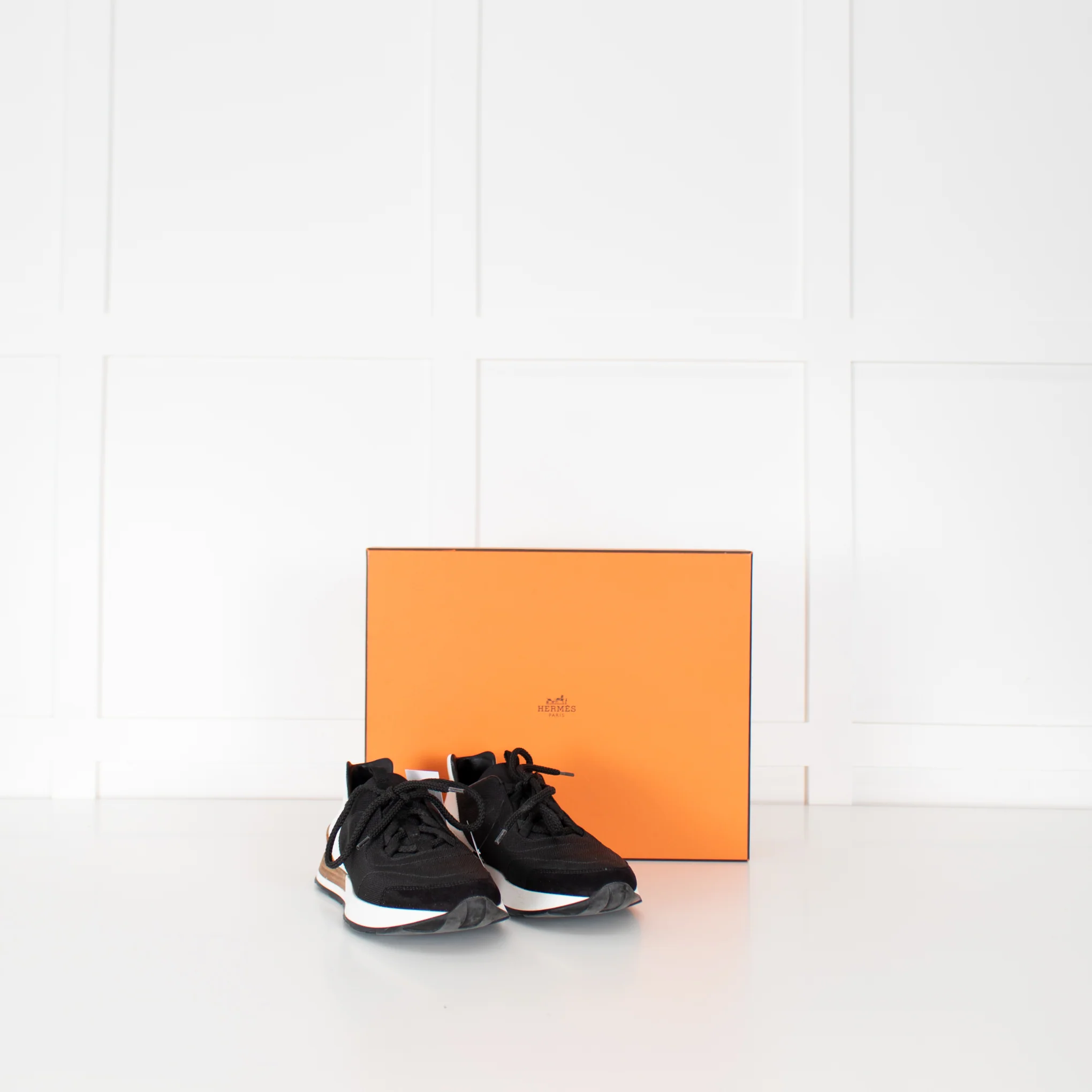 Hermes Black Canvas White Leather Trainers - Image 8