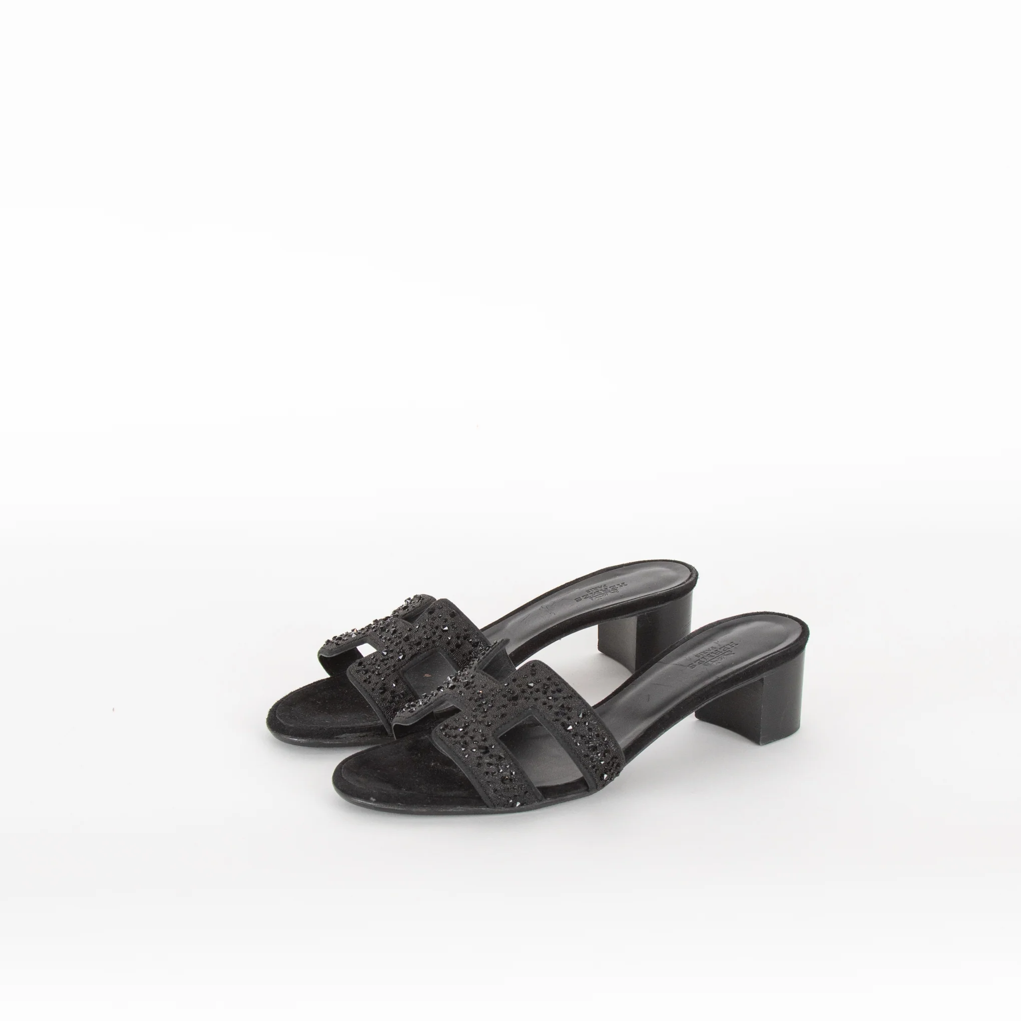 Hermes Black Suede Crystal Oasis Sandals