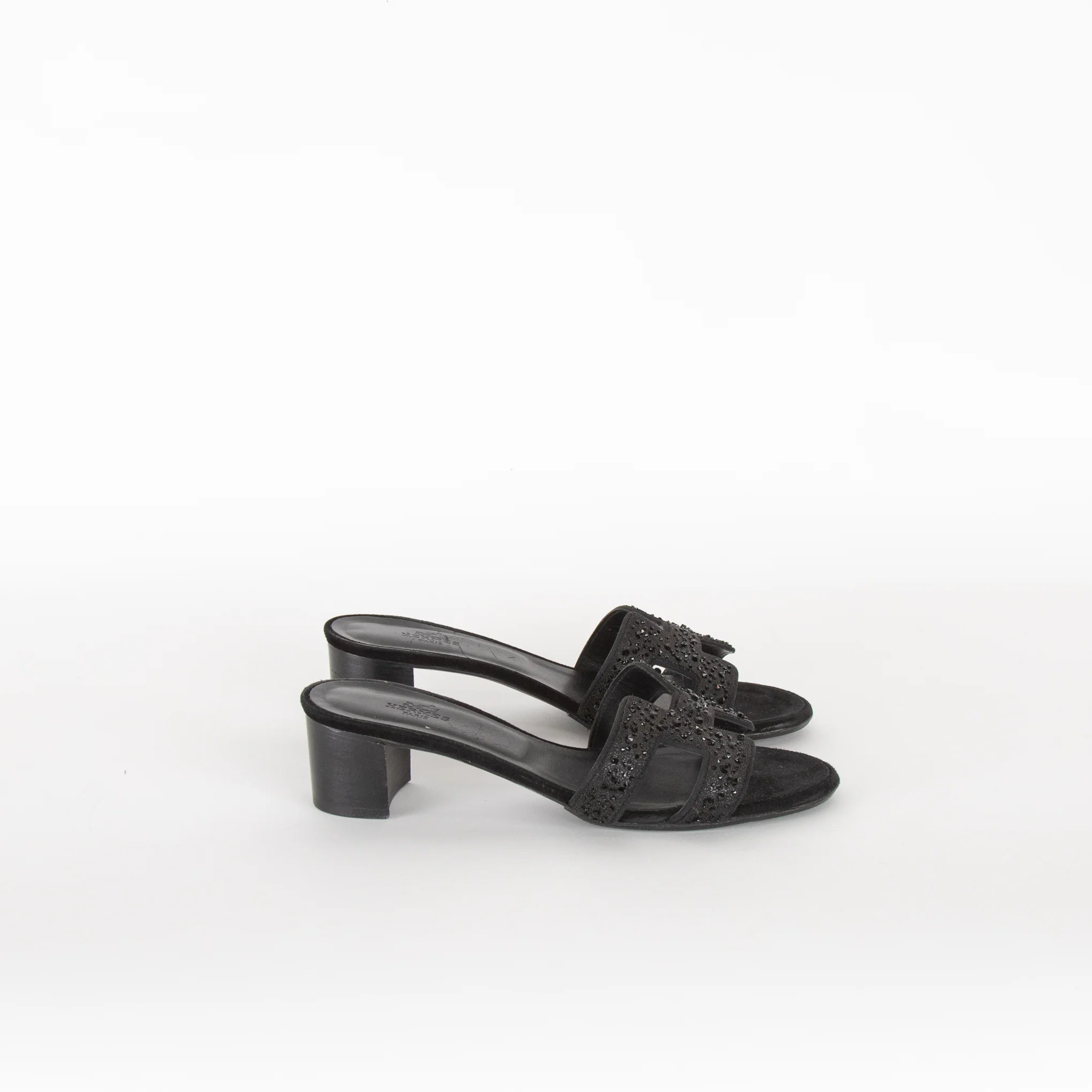 Hermes Black Suede Crystal Oasis Sandals - Image 6