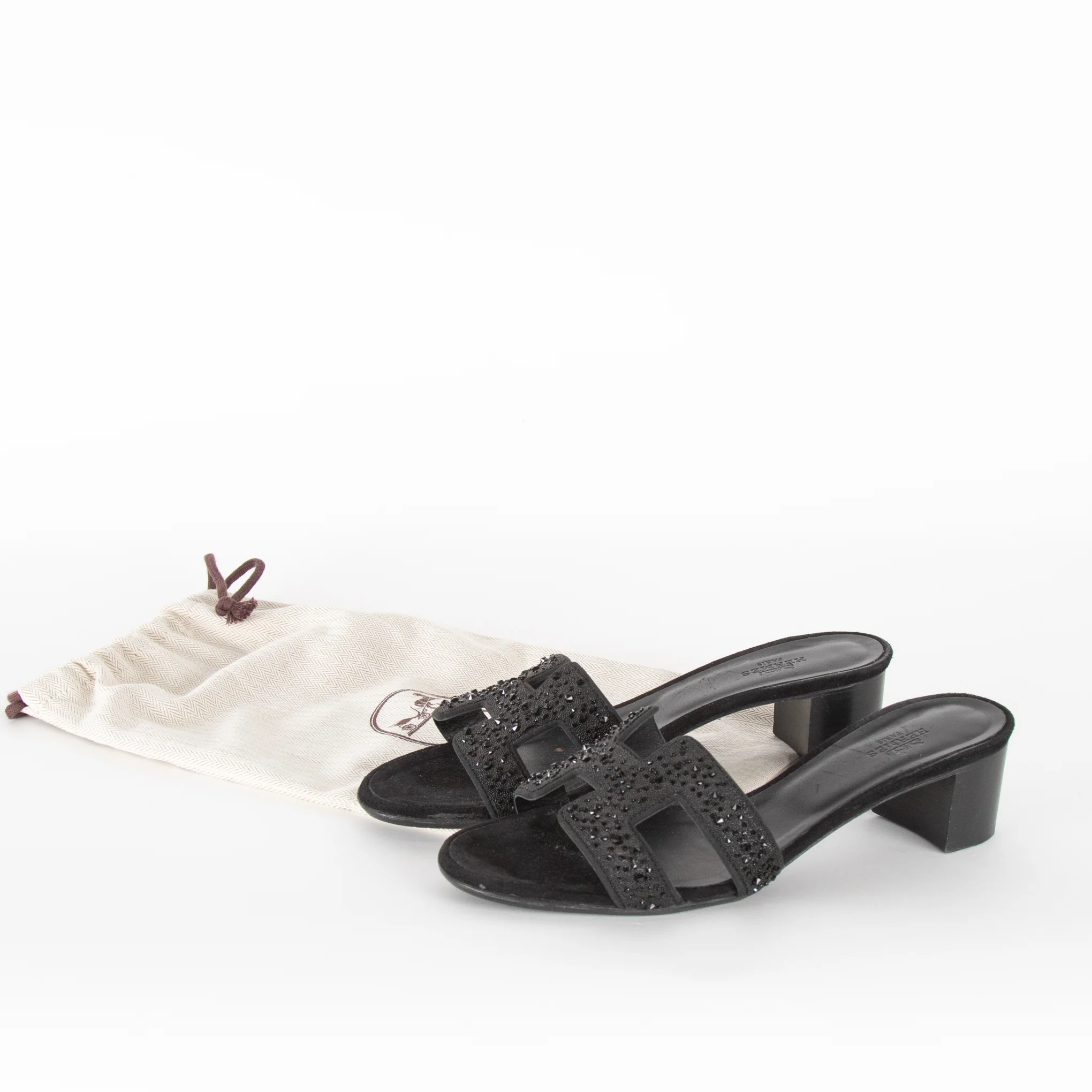 Hermes Black Suede Crystal Oasis Sandals - Image 8
