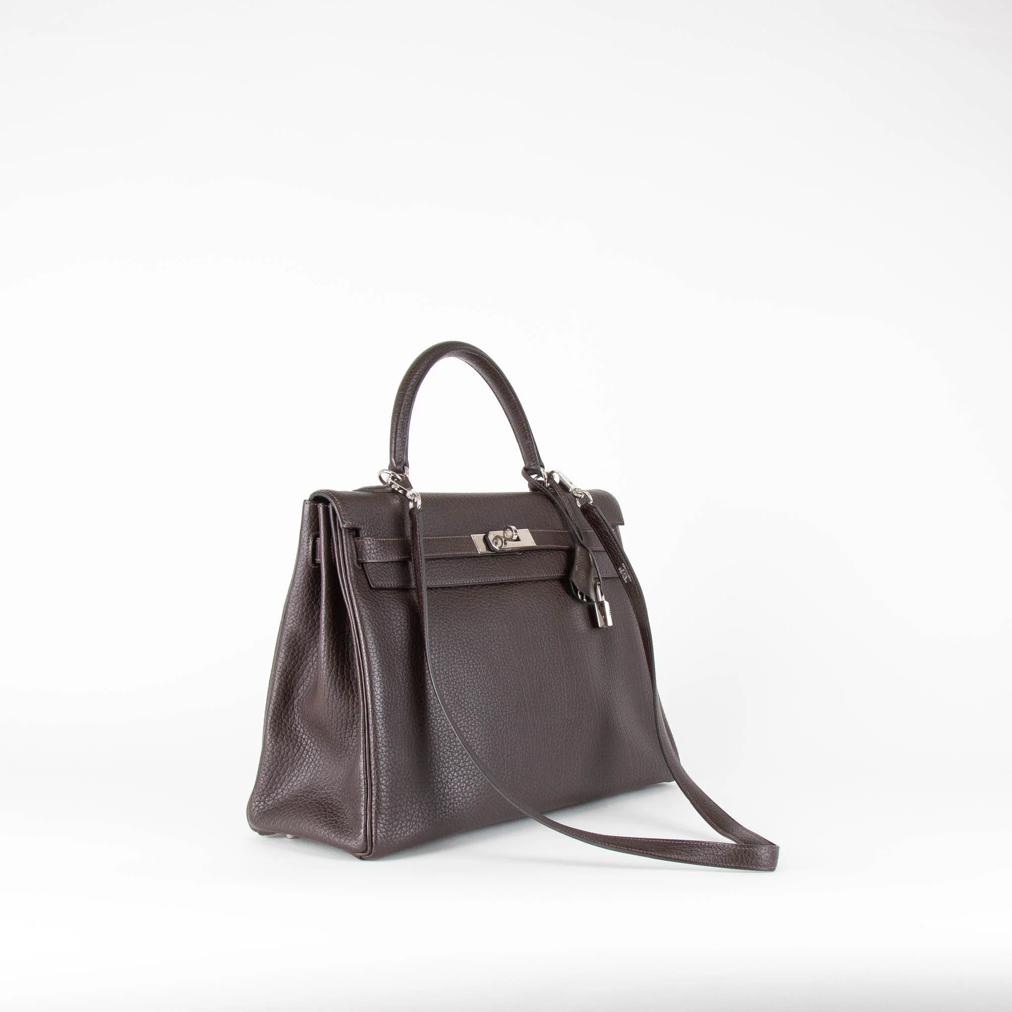 Hermes Kelly 35 Bag Brown Chevre Leather Palladium Hardware - Image 3