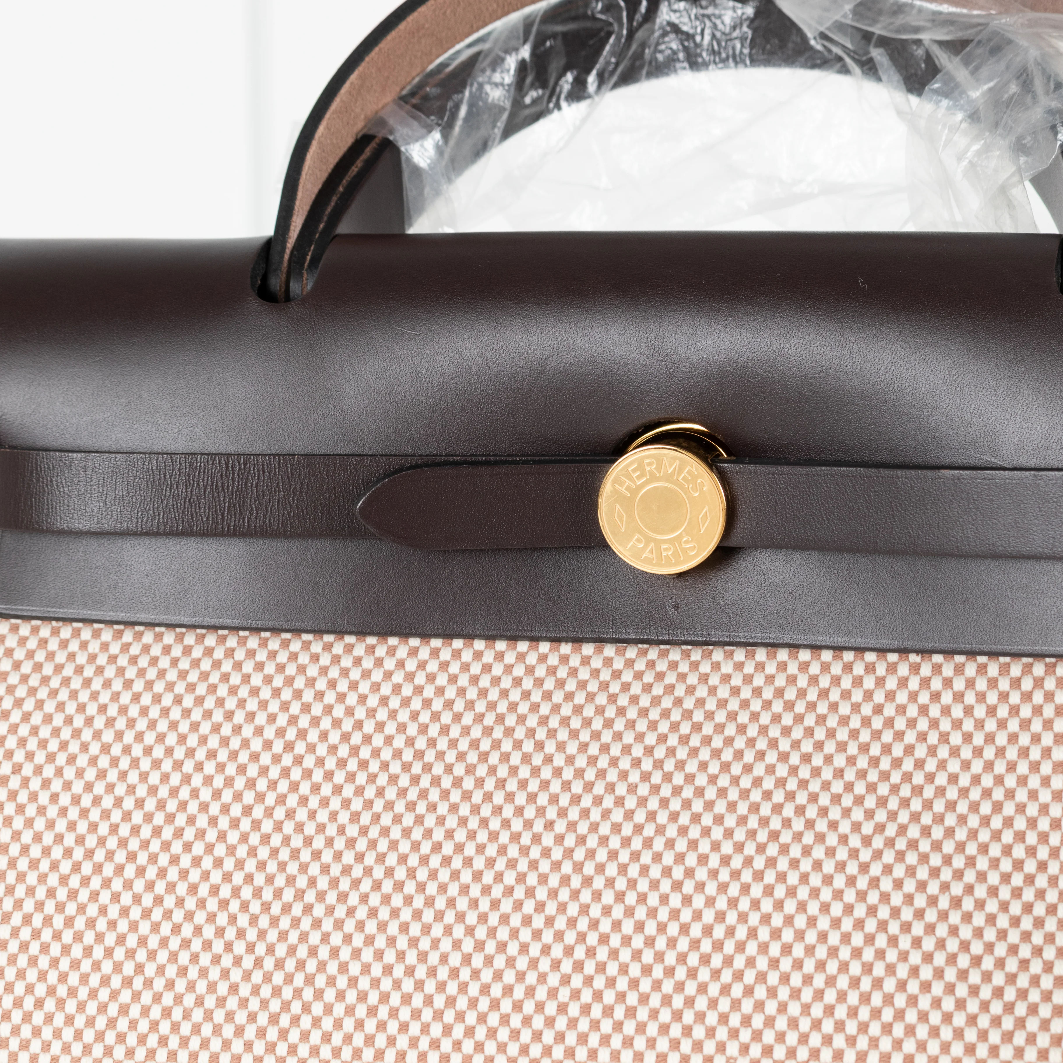Hermes Brown Leather Ecru Canvas Herbag Zip 31 Bag - Image 11