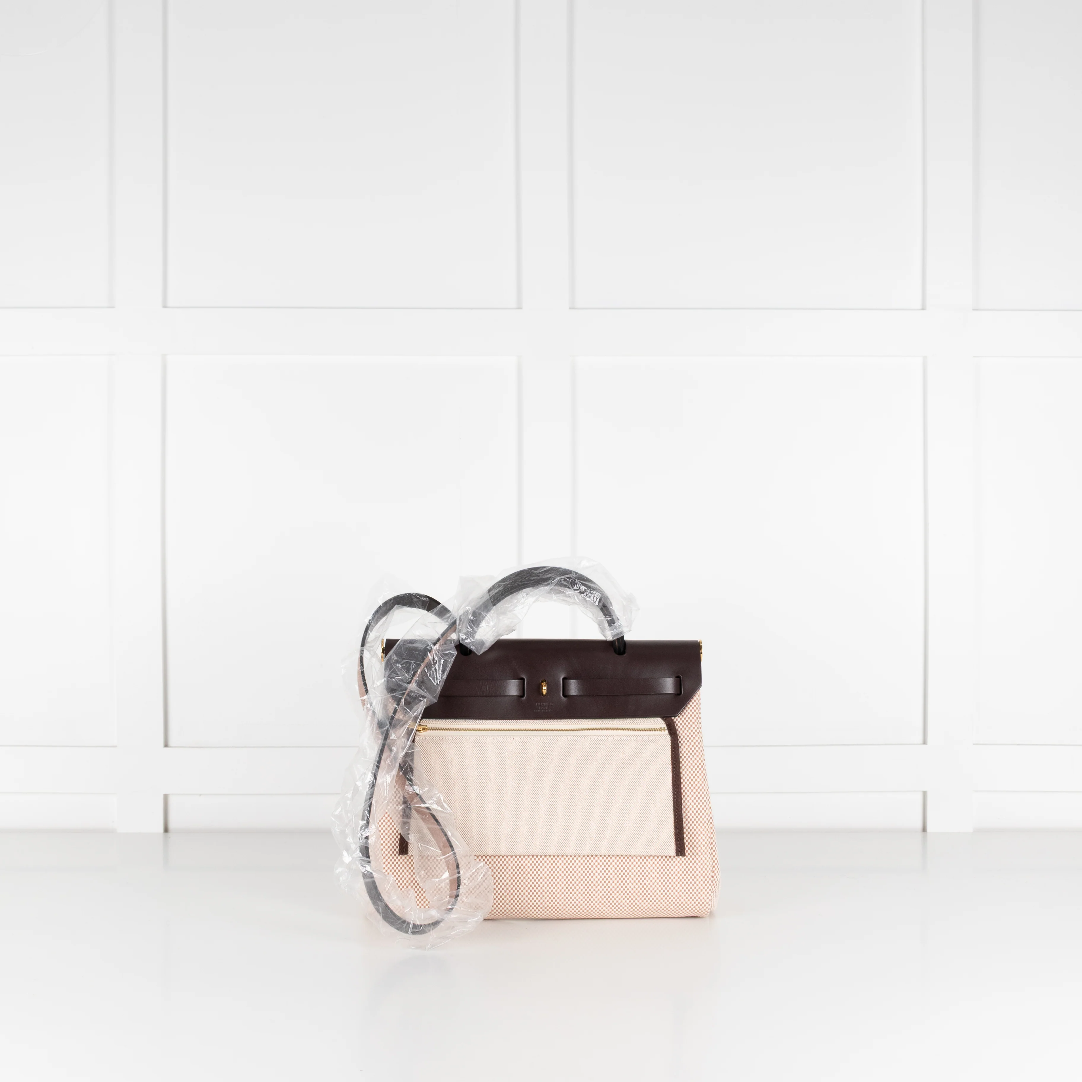 Hermes Brown Leather Ecru Canvas Herbag Zip 31 Bag - Image 7