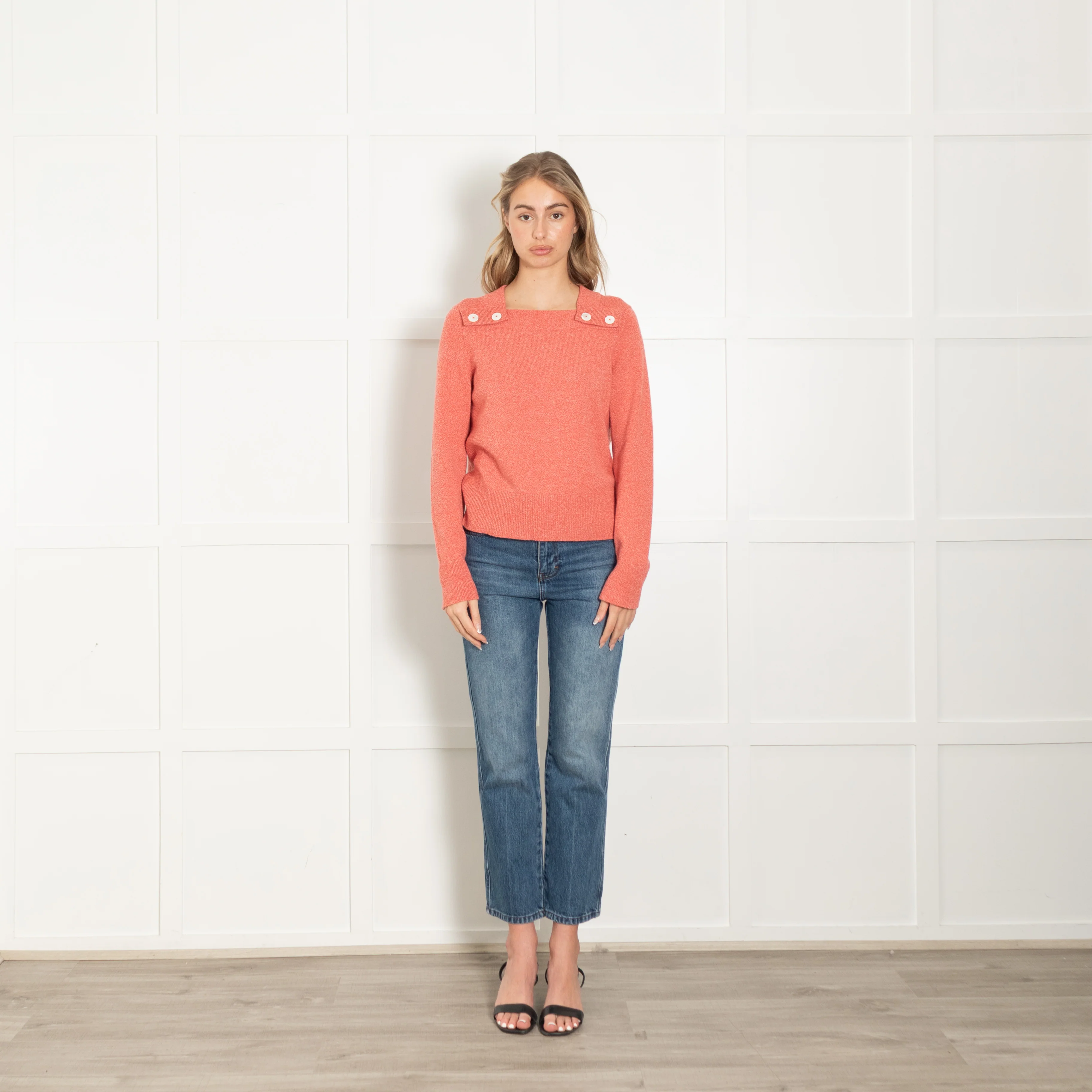 Hermes Coral Cashmere Jumper With Mother Of Pearl Logo Buttons