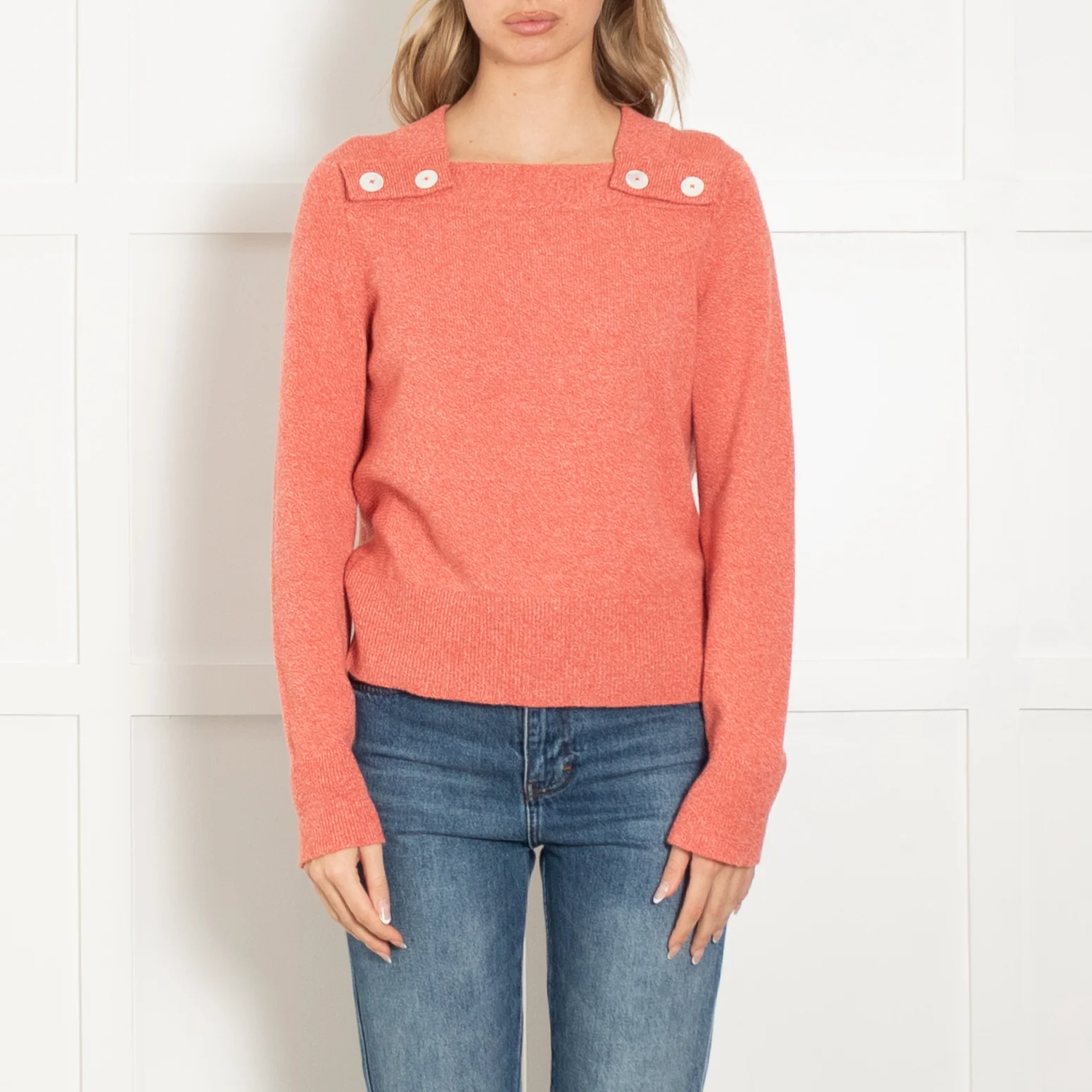 Hermes Coral Cashmere Jumper With Mother Of Pearl Logo Buttons - Image 2
