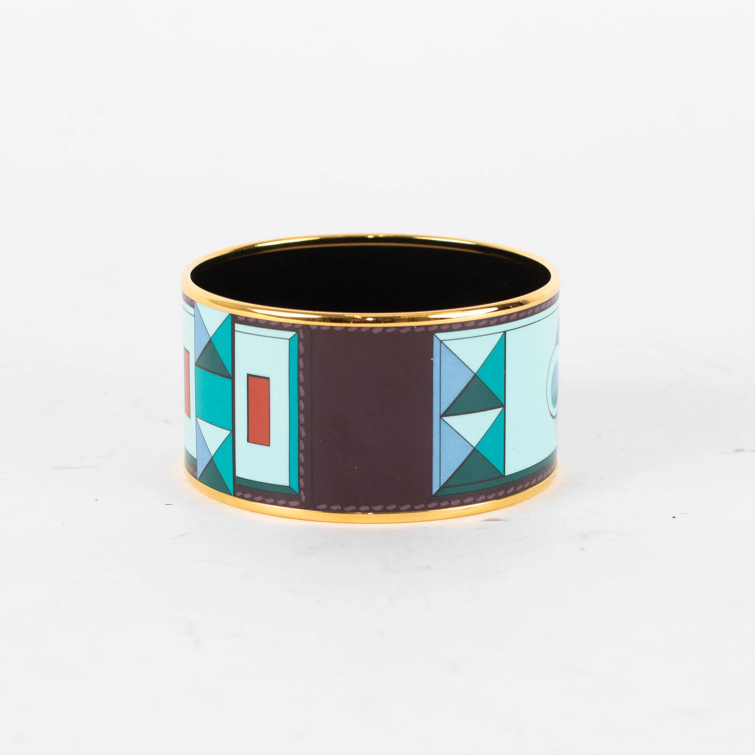 Hermes Gold Blue Red Enamel Collier De Chien Wide Bangle - Image 4