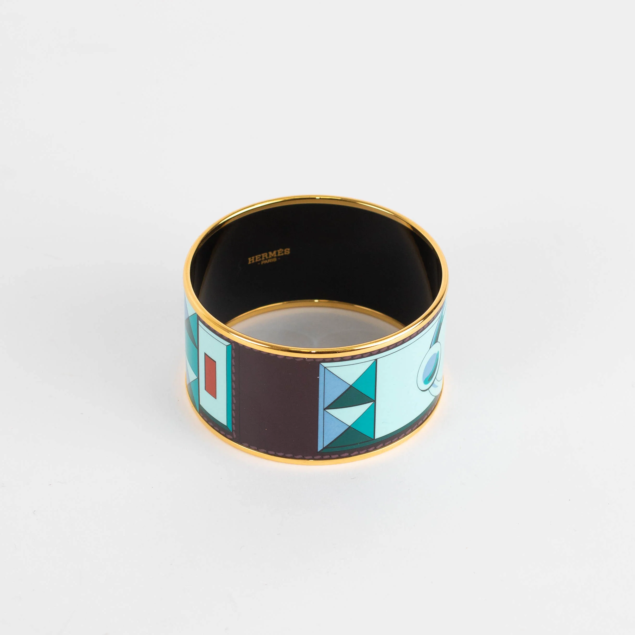 Hermes Gold Blue Red Enamel Collier De Chien Wide Bangle - Image 6