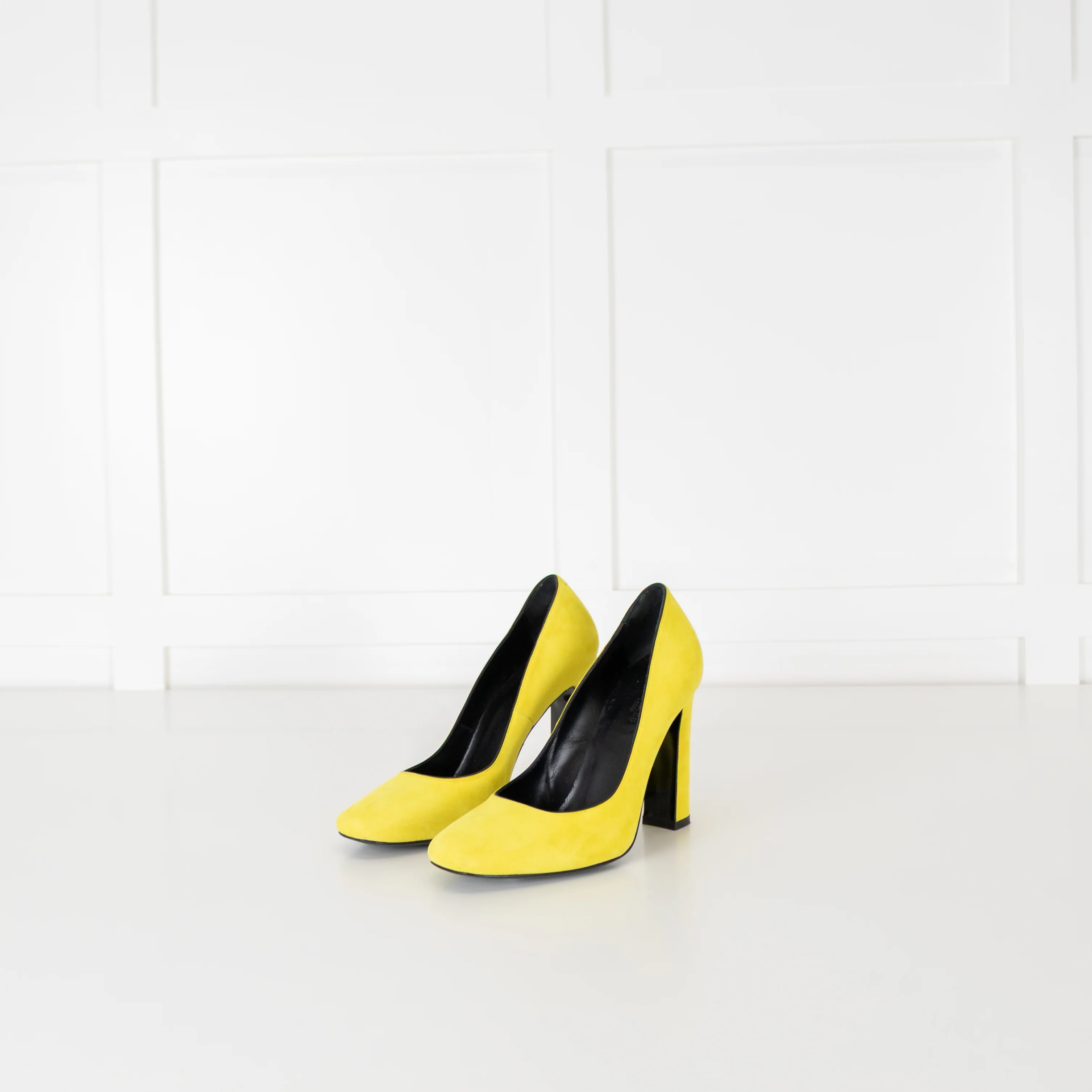 Hermes Neon Yellow Suede Square Heels