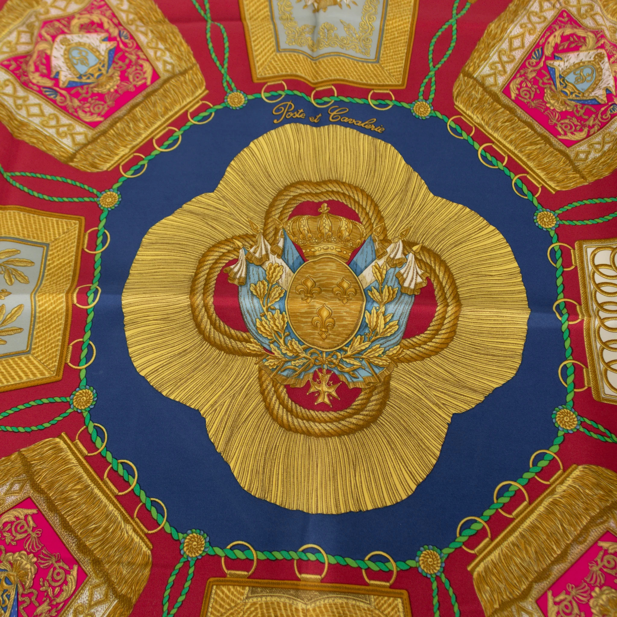 Hermes Poste Et Cavalerie Silk Blue And Gold Scarf - Image 7