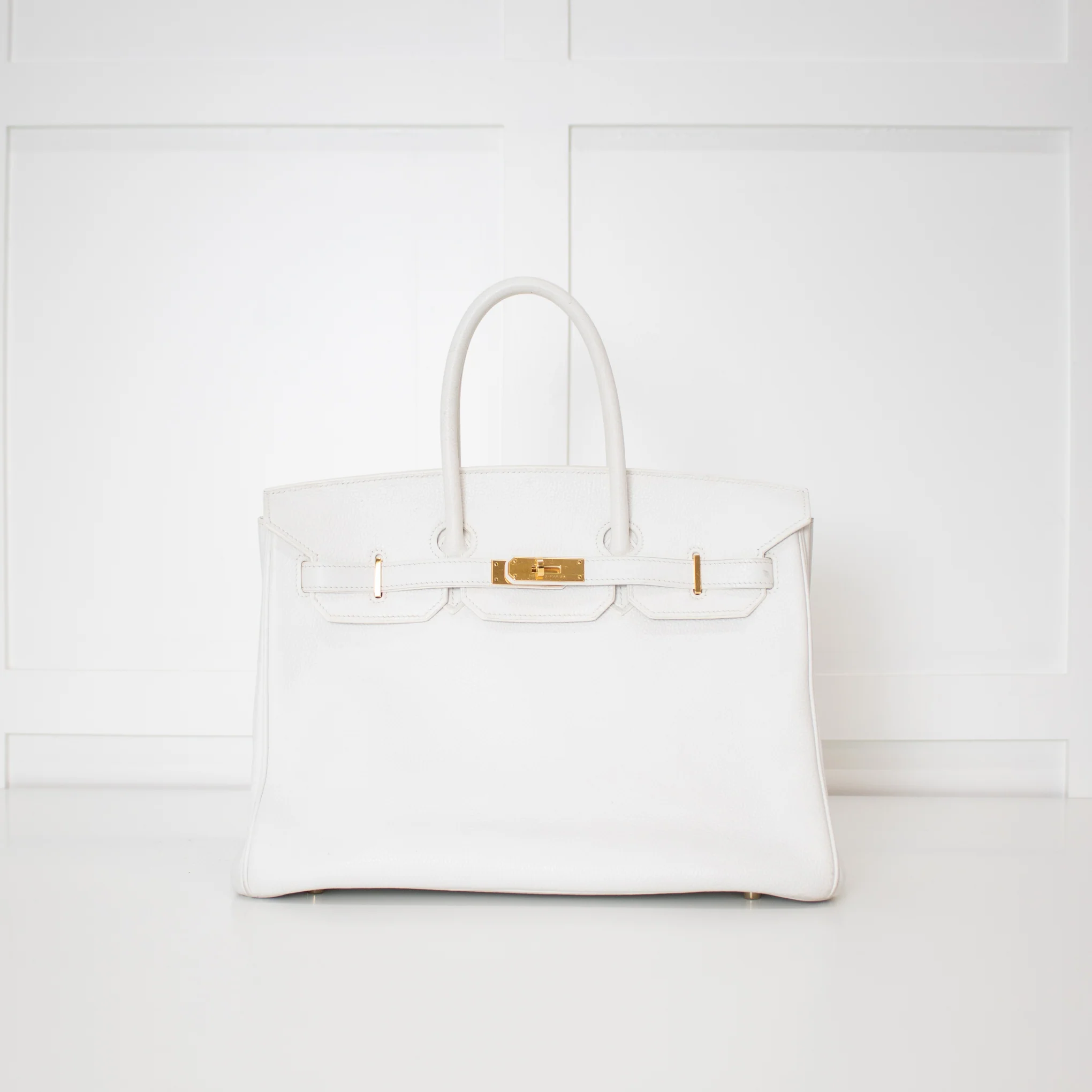 Hermes White 35 Birkin Togo Leather Bag