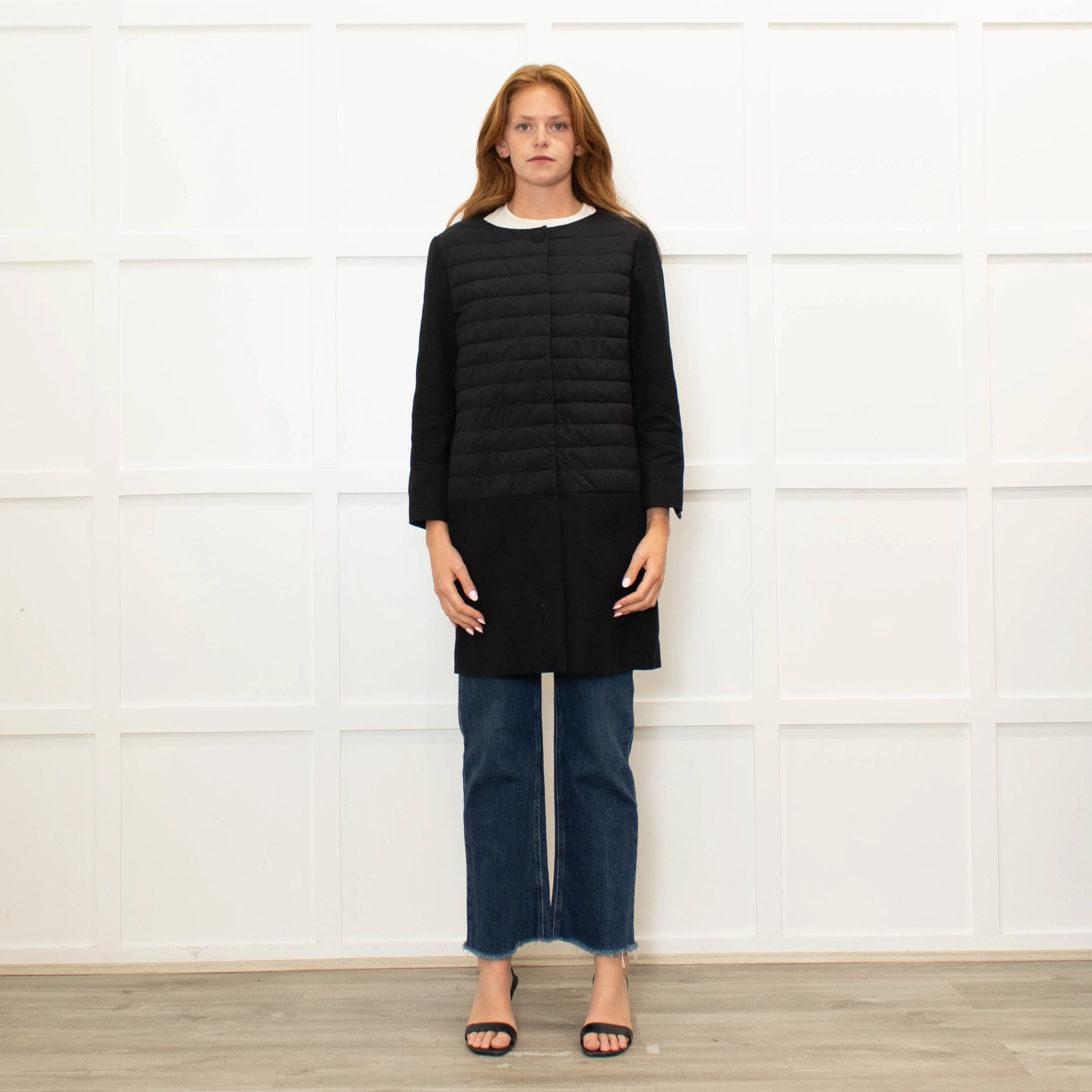 Herno Black Quilt Coat With Solid Hem And Sleeve